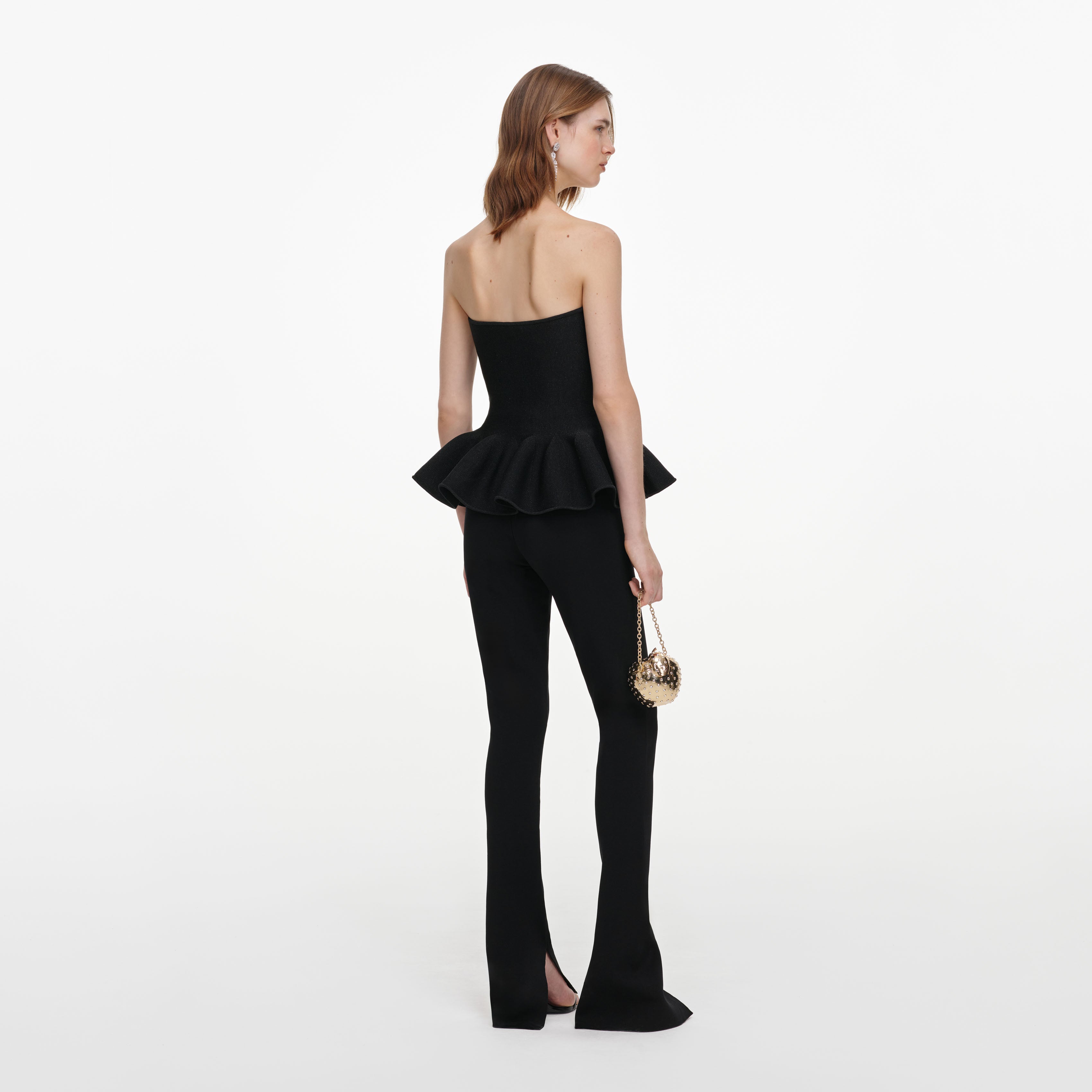 Self Portrait Black Metallic Frill Knit Top Schwarz XS-L