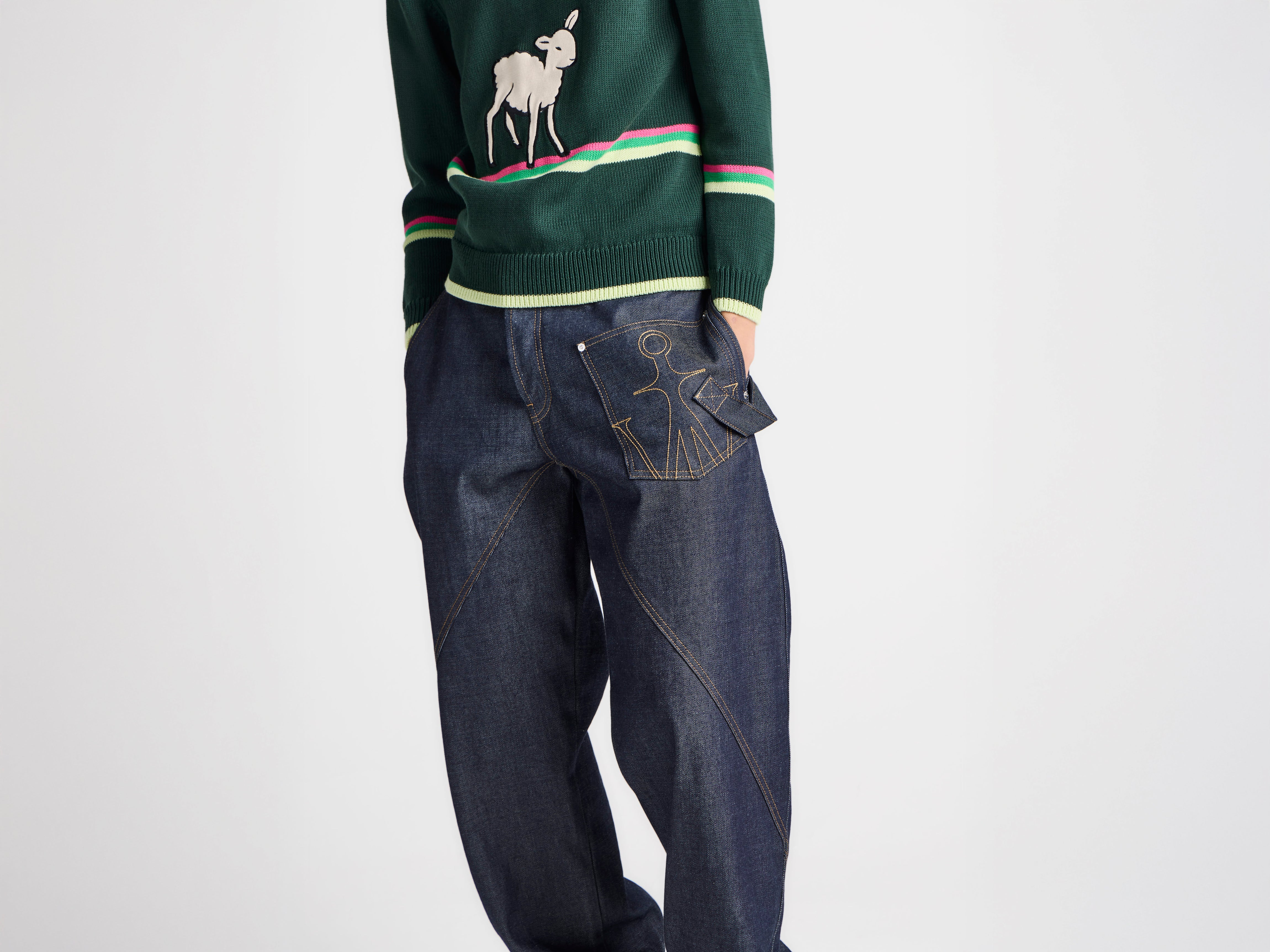 J.W.Anderson Twisted Turn-Up Workwear Denim Jeans Indigo
