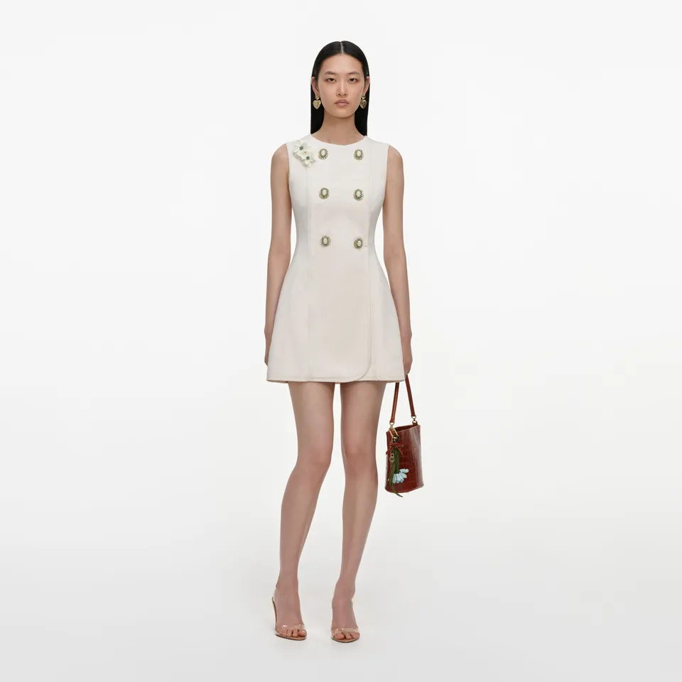 Self Portrait Cream Denim Double Breasted Mini Kleid Creme 8