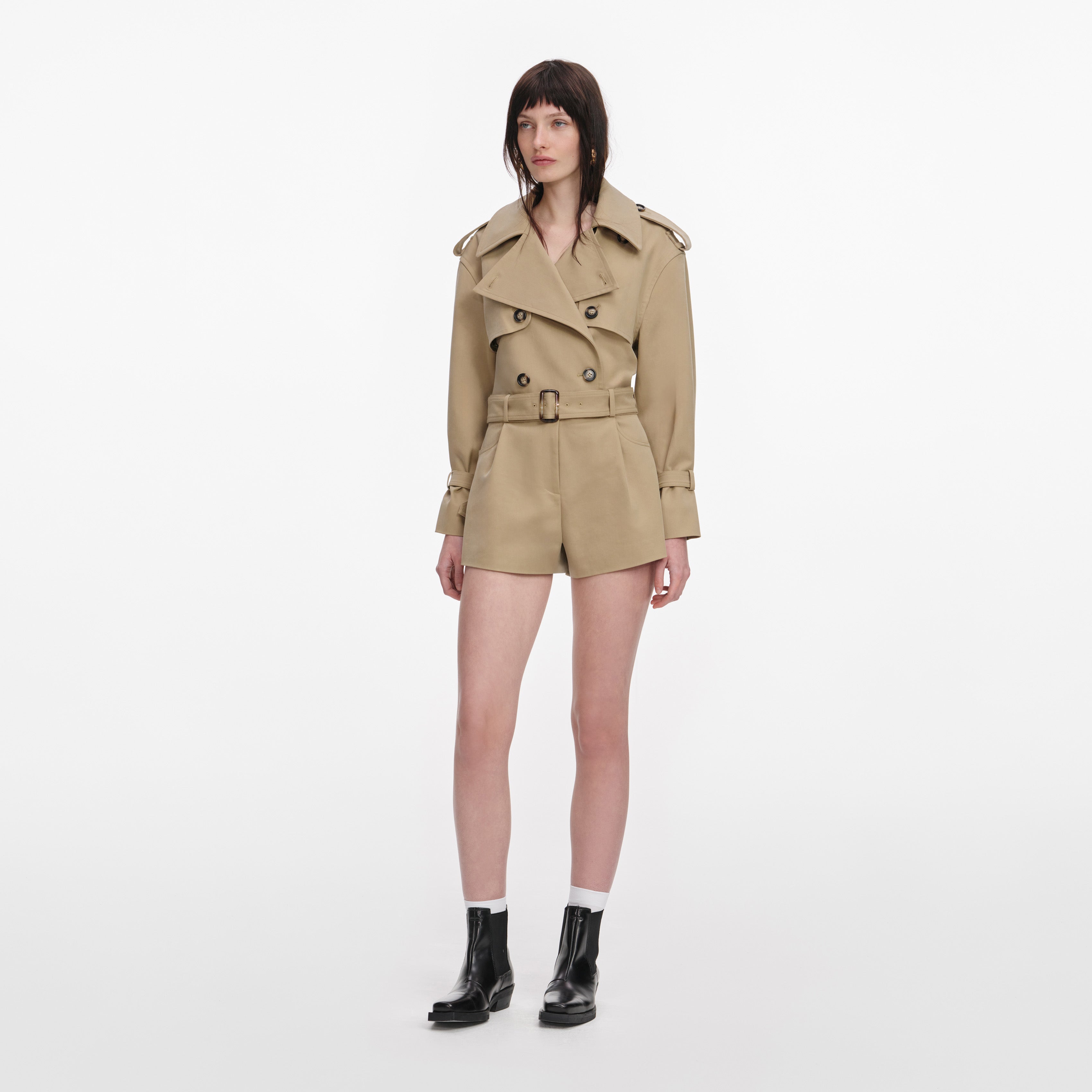 Self Portrait Jumpsuits Playsuit Beige Baumwolle UK 6