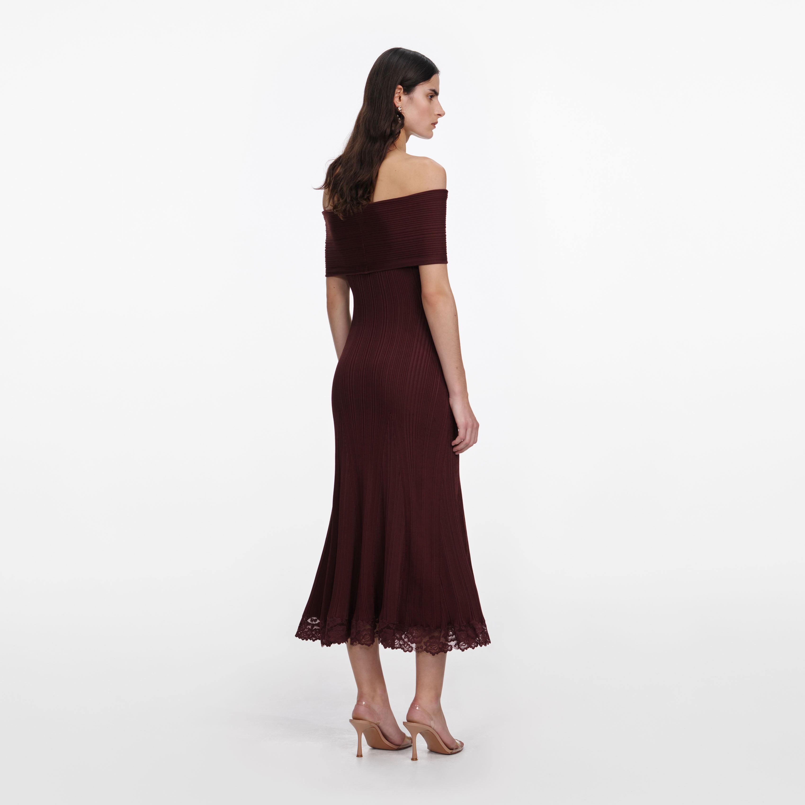 Self Portrait Dresses Burgundy Knit Midi Dress Bordeaux Spitze