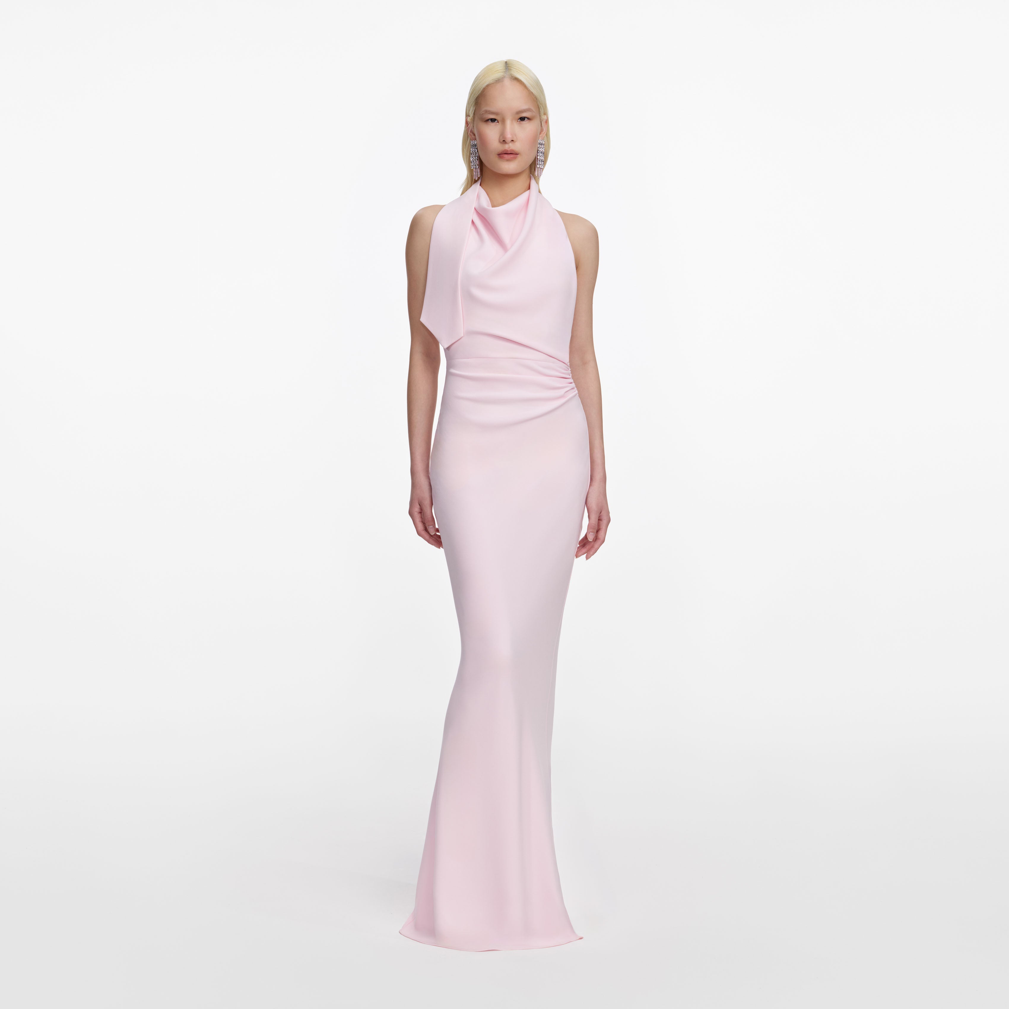 Self Portrait Pink Crepe Halter Maxi Kleid Rosa Crepe