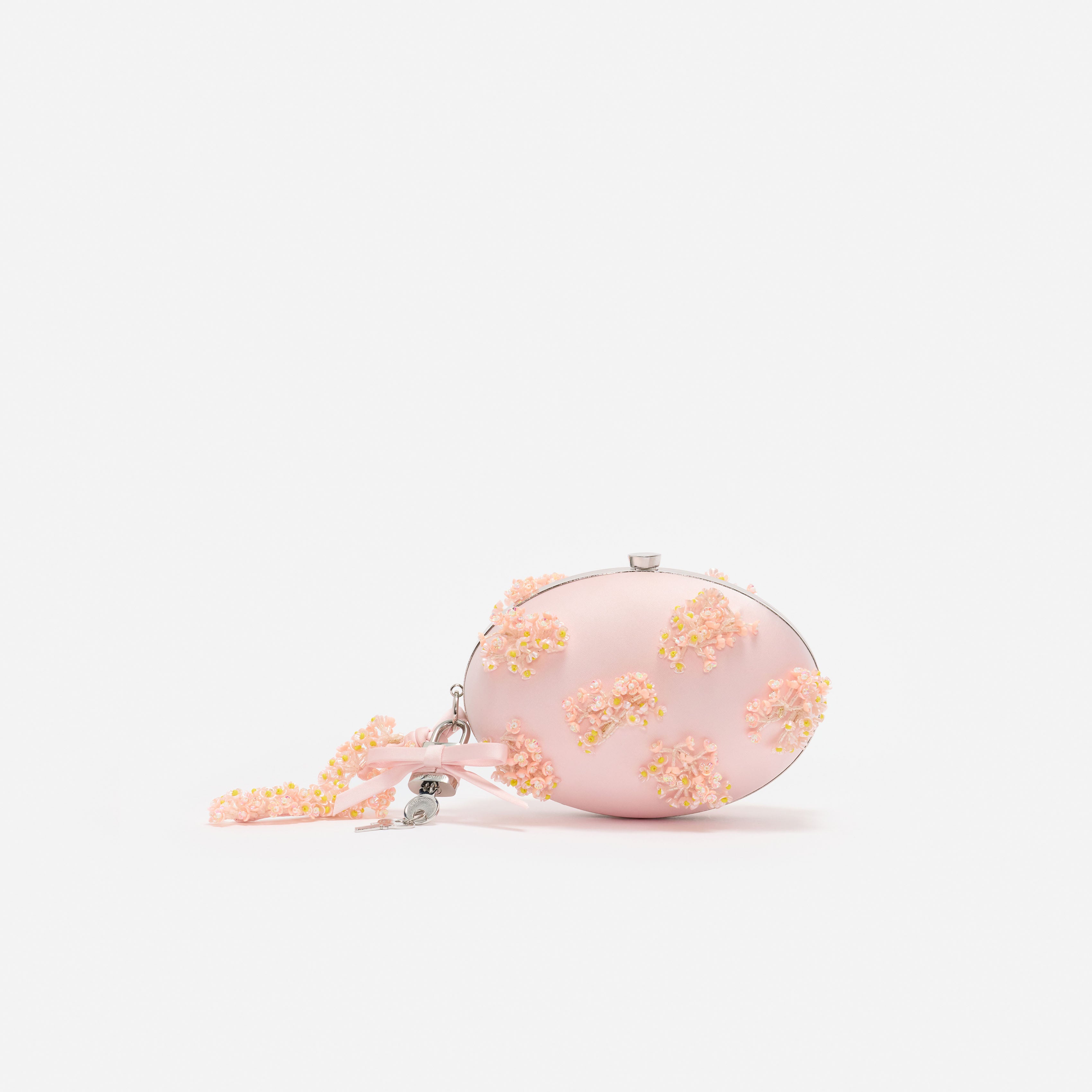 Self Portrait Oval Clutch Satin Rosa Floral Tasche Perlen