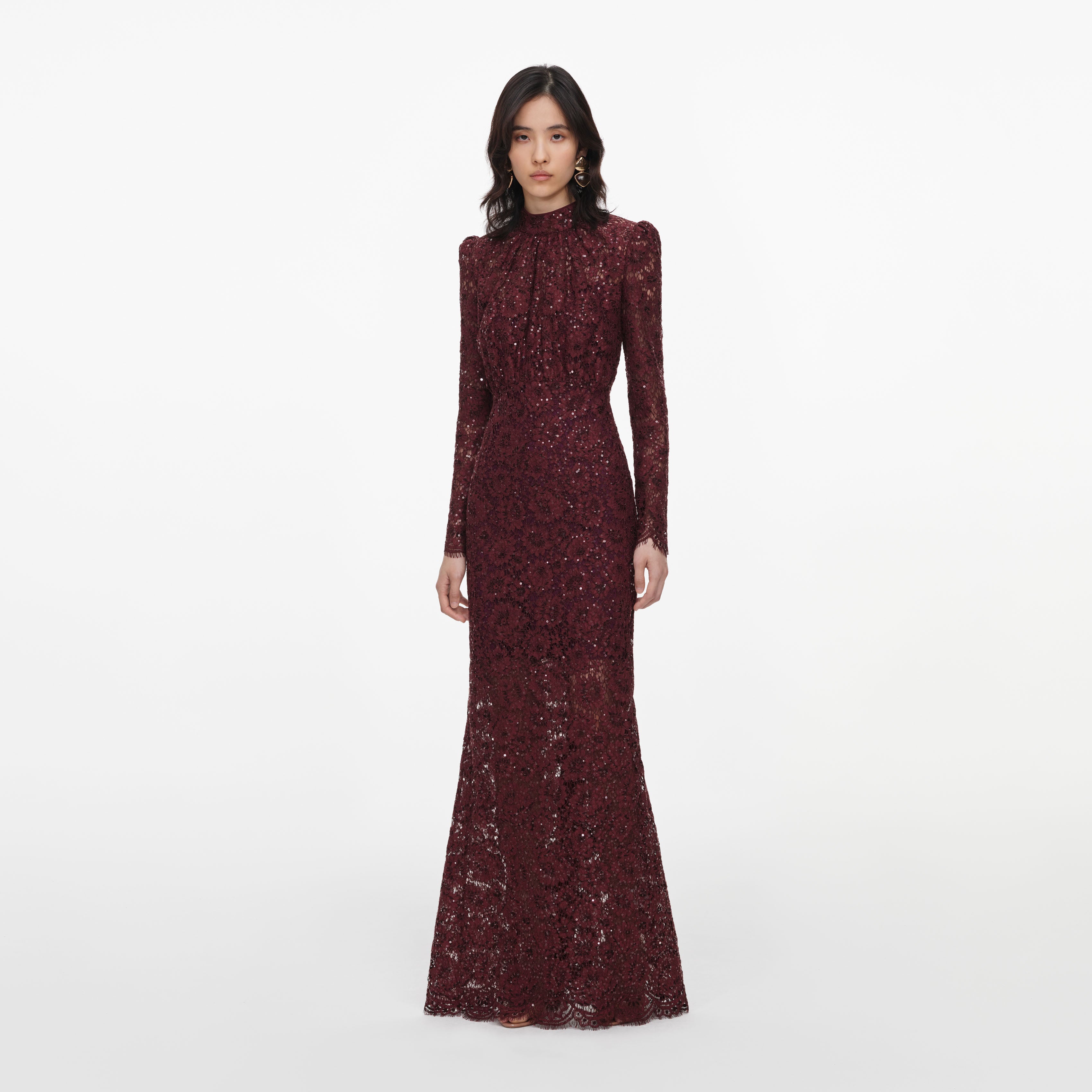 Self Portrait Burgundy Sequin Lace Maxikleid Bordeaux Spitze