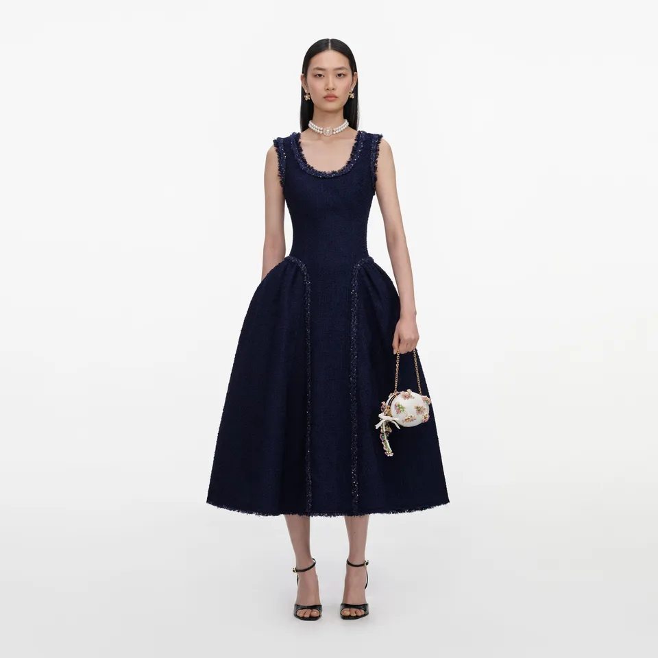 Self Portrait Navy Boucle Midikleid navy UK 6