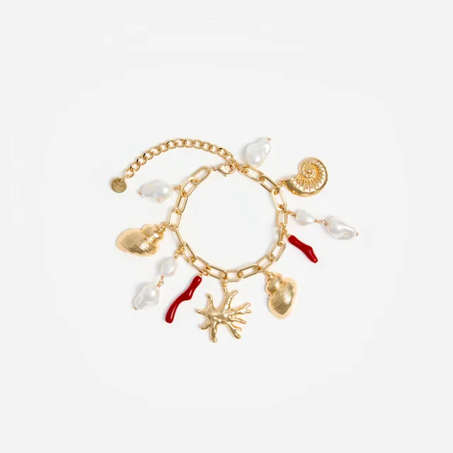 Self-Portrait Jewellery Gold Coral Pearl Charm Armband Einheitsgröße