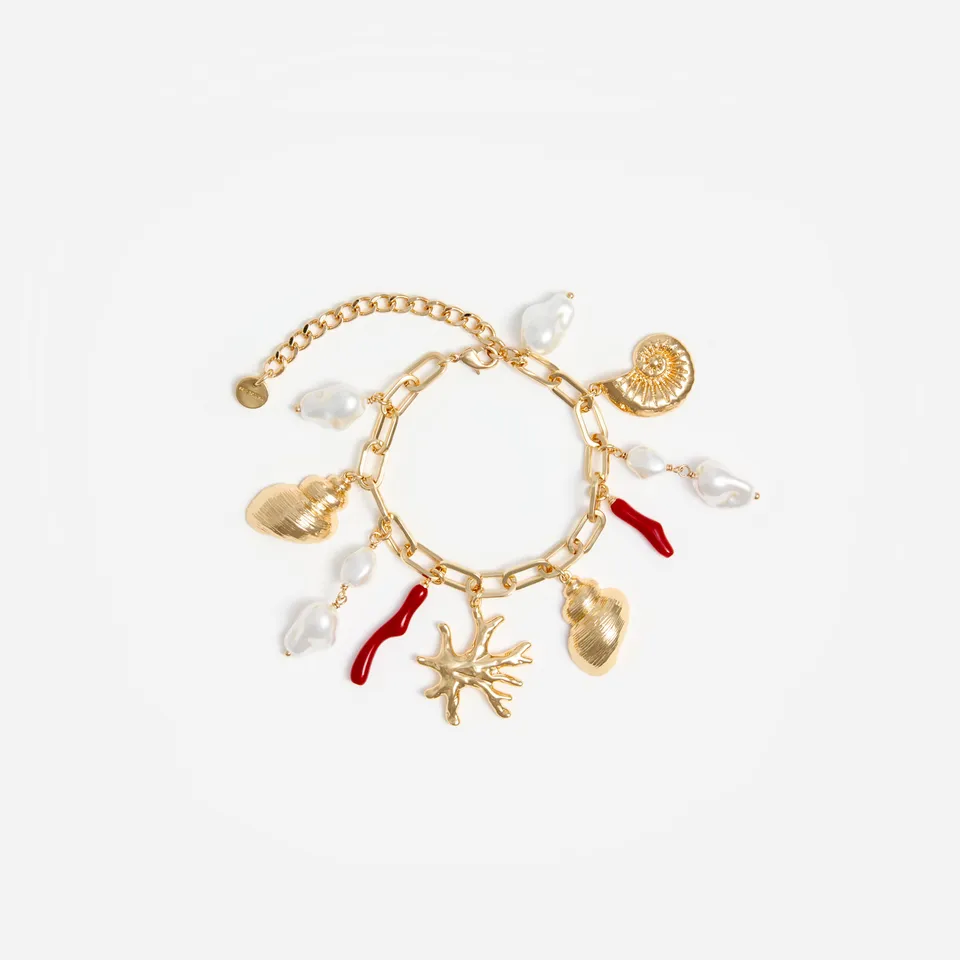 Self-Portrait Jewellery Gold Coral Pearl Charm Armband Einheitsgröße