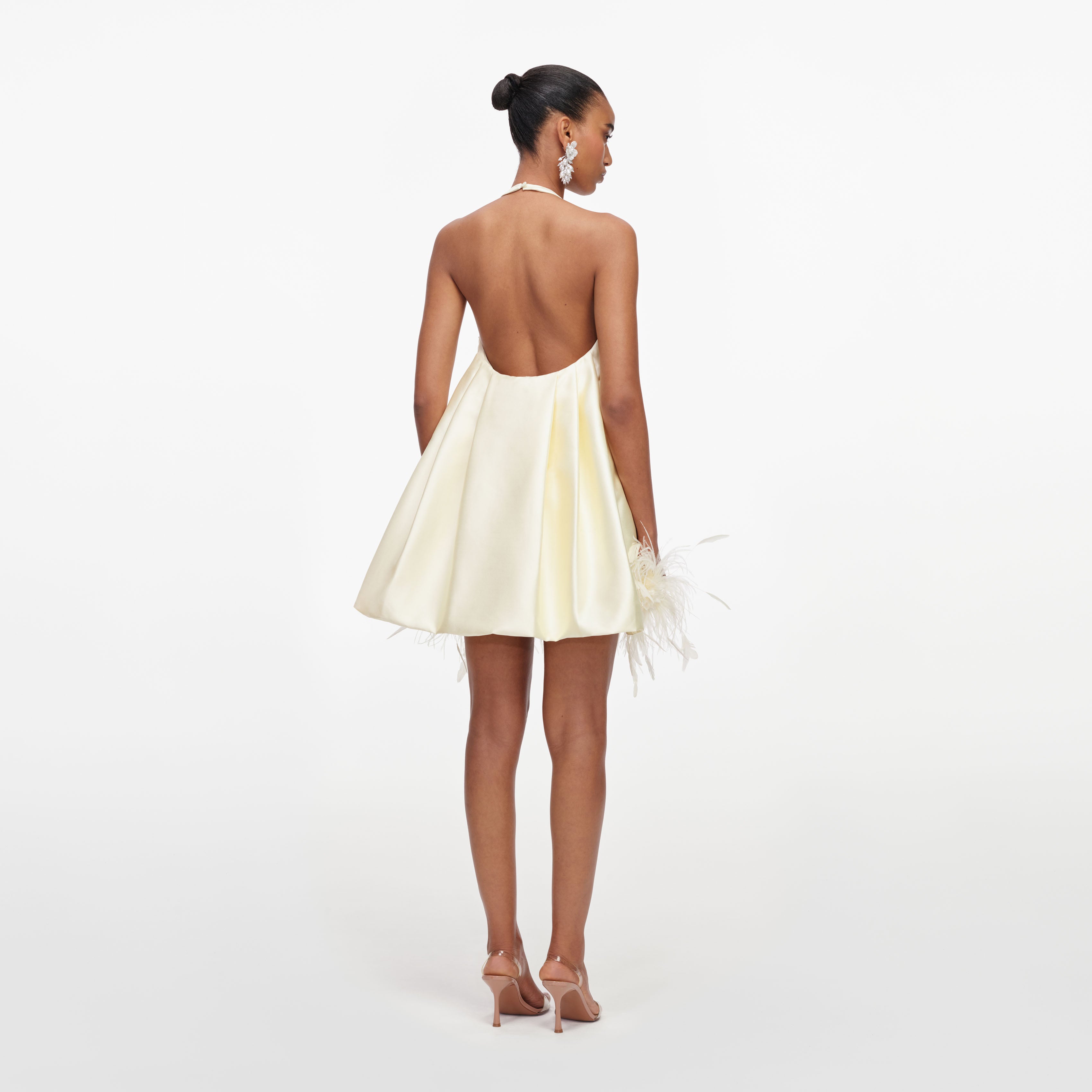 Self Portrait Yellow Taffeta Feather Mini Dress Minikleid Gelb Taft
