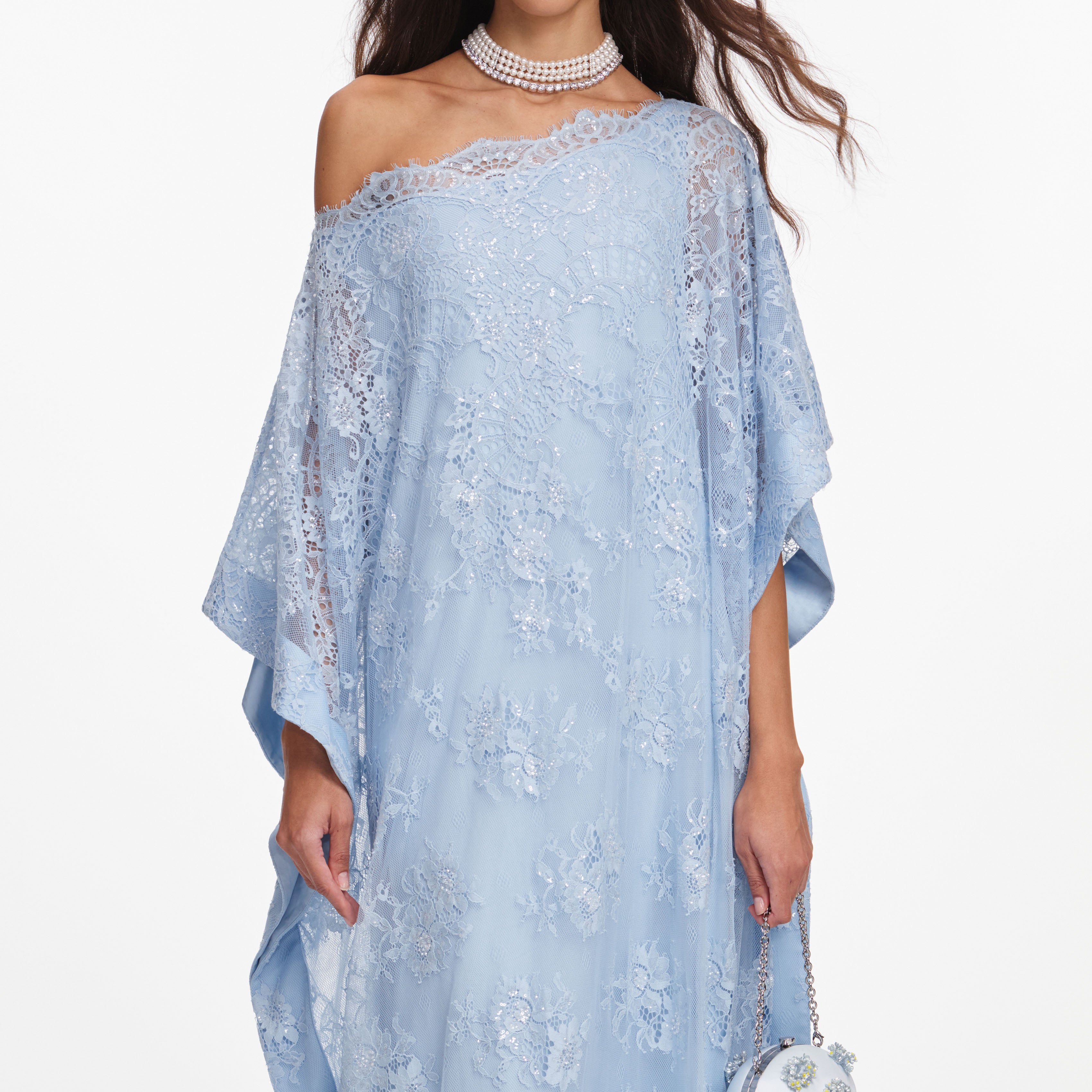 Self Portrait Blauer Spitze Kaftan Maxi Pailletten