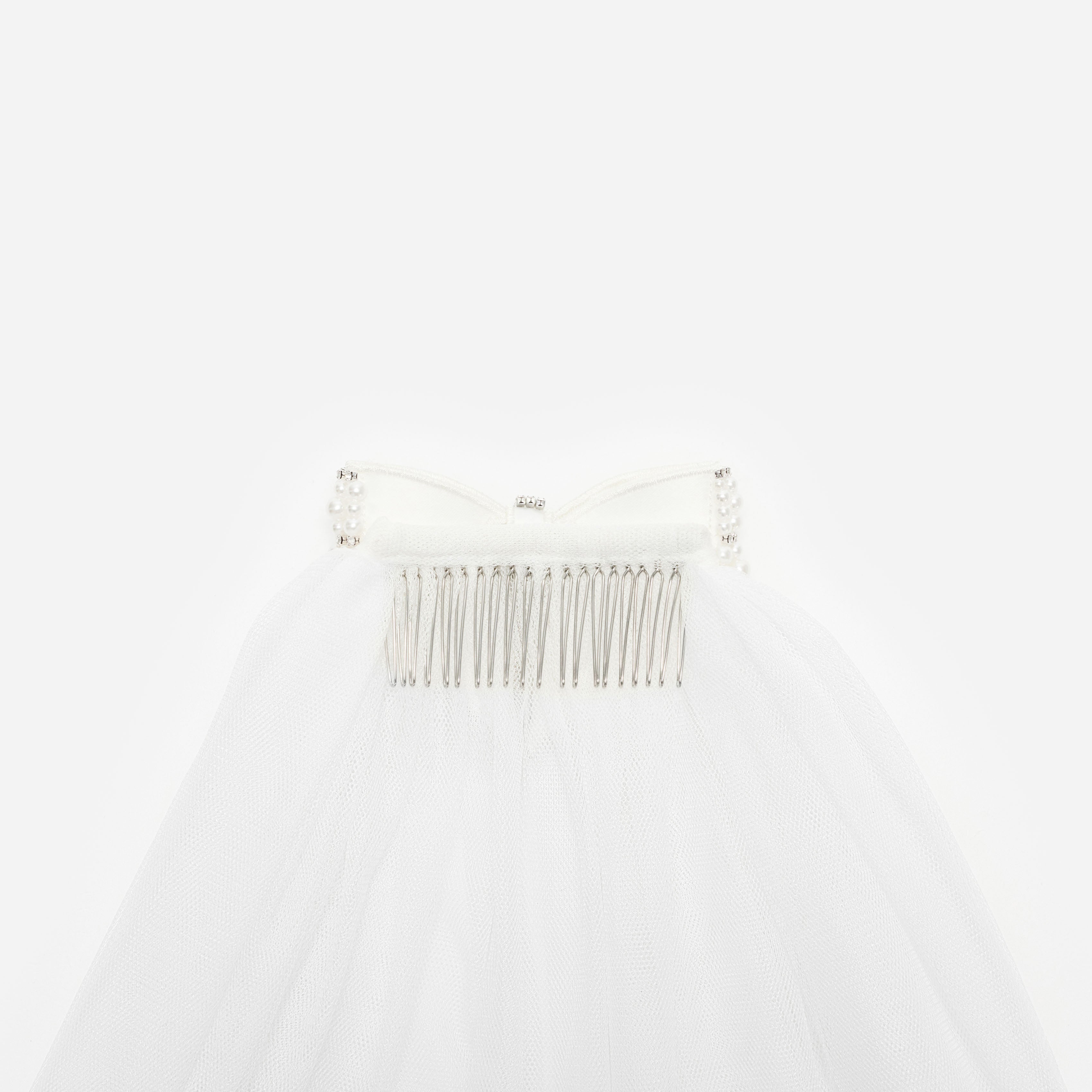 Self Portrait Embellished Bow Veil Haarschleier Creme mit Perlen