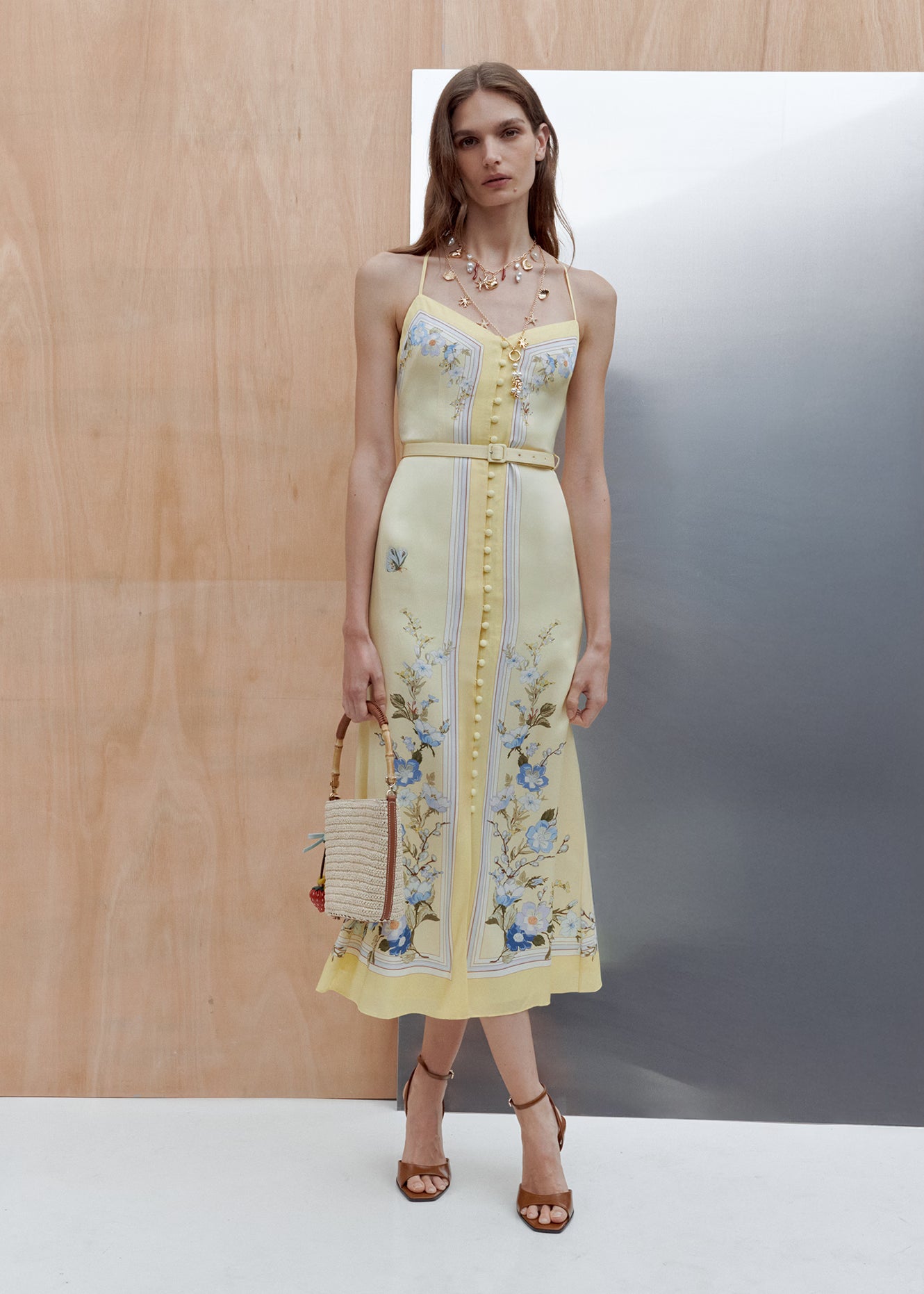 Self Portrait Yellow Floral Satin Midi Kleid Gr. UK 6