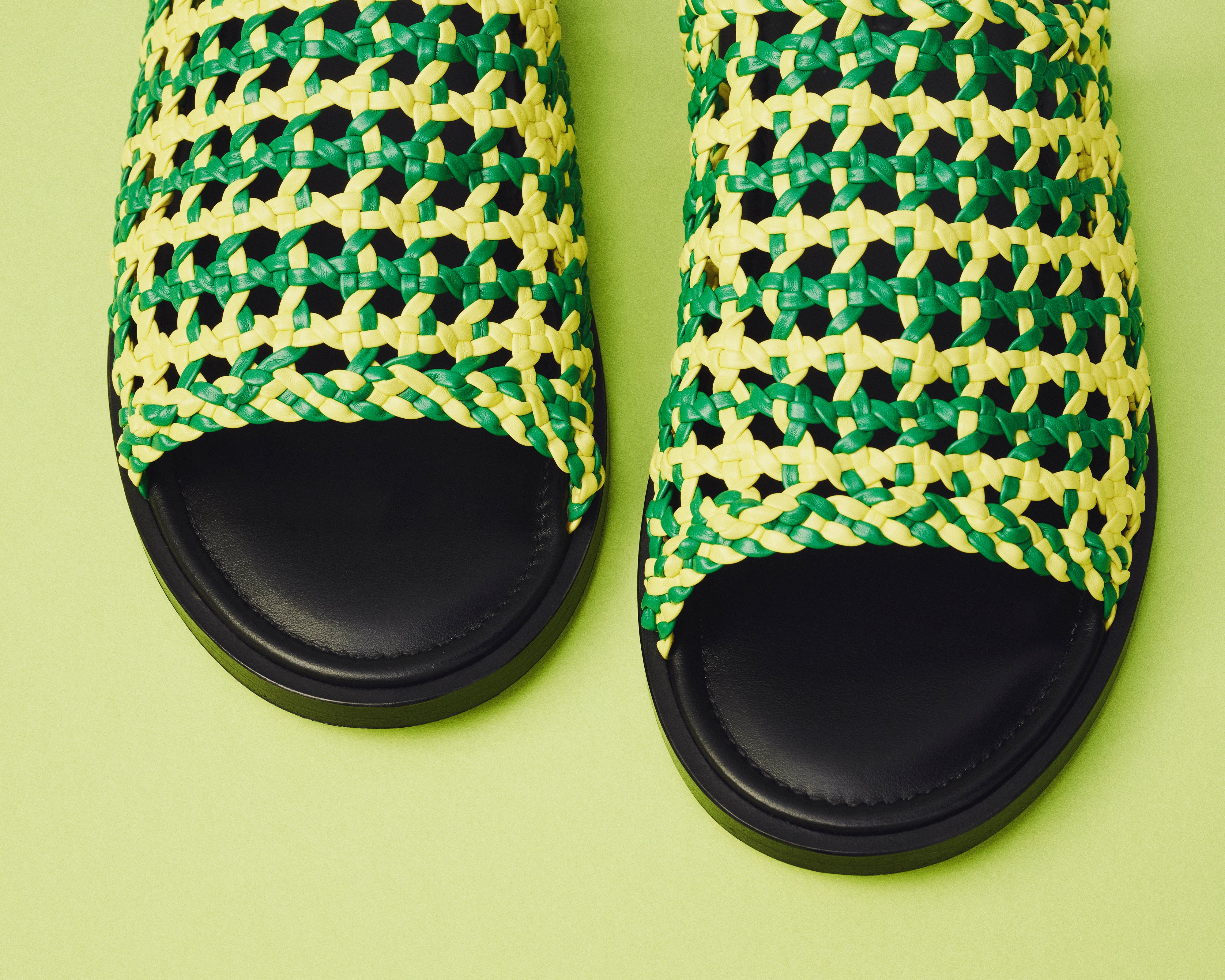 J.W.Anderson Woven Leather Sandal Sandalen Grün Gelb Leder