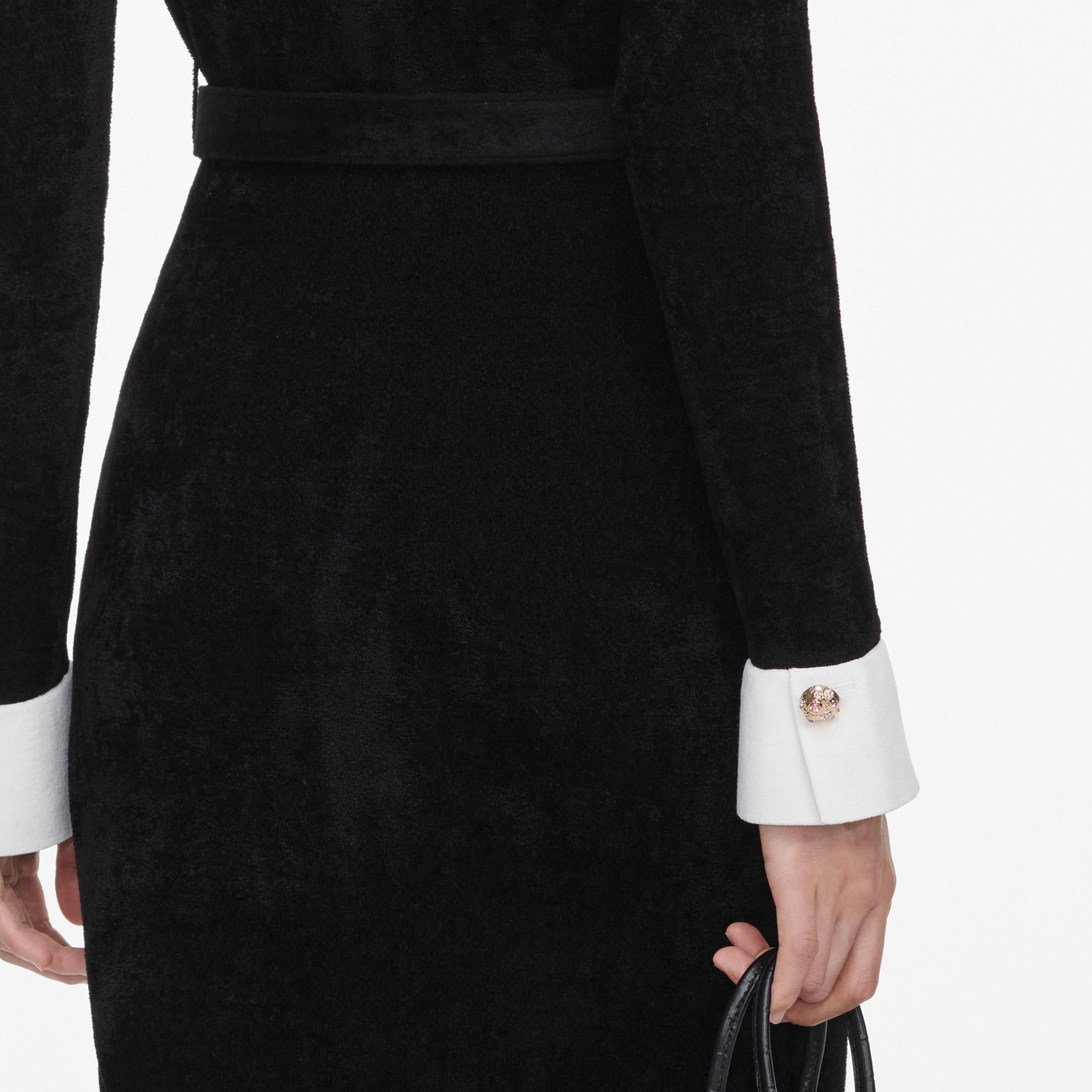 Self Portrait Chenille Midi Strickkleid Schwarz S