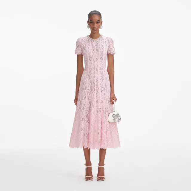 Self Portrait Dresses Pink Lace Midi Dress Kleid Rosa Spitze