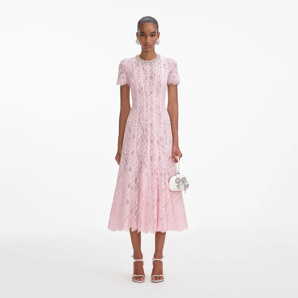 Self Portrait Dresses Pink Lace Midi Dress Kleid Rosa Spitze