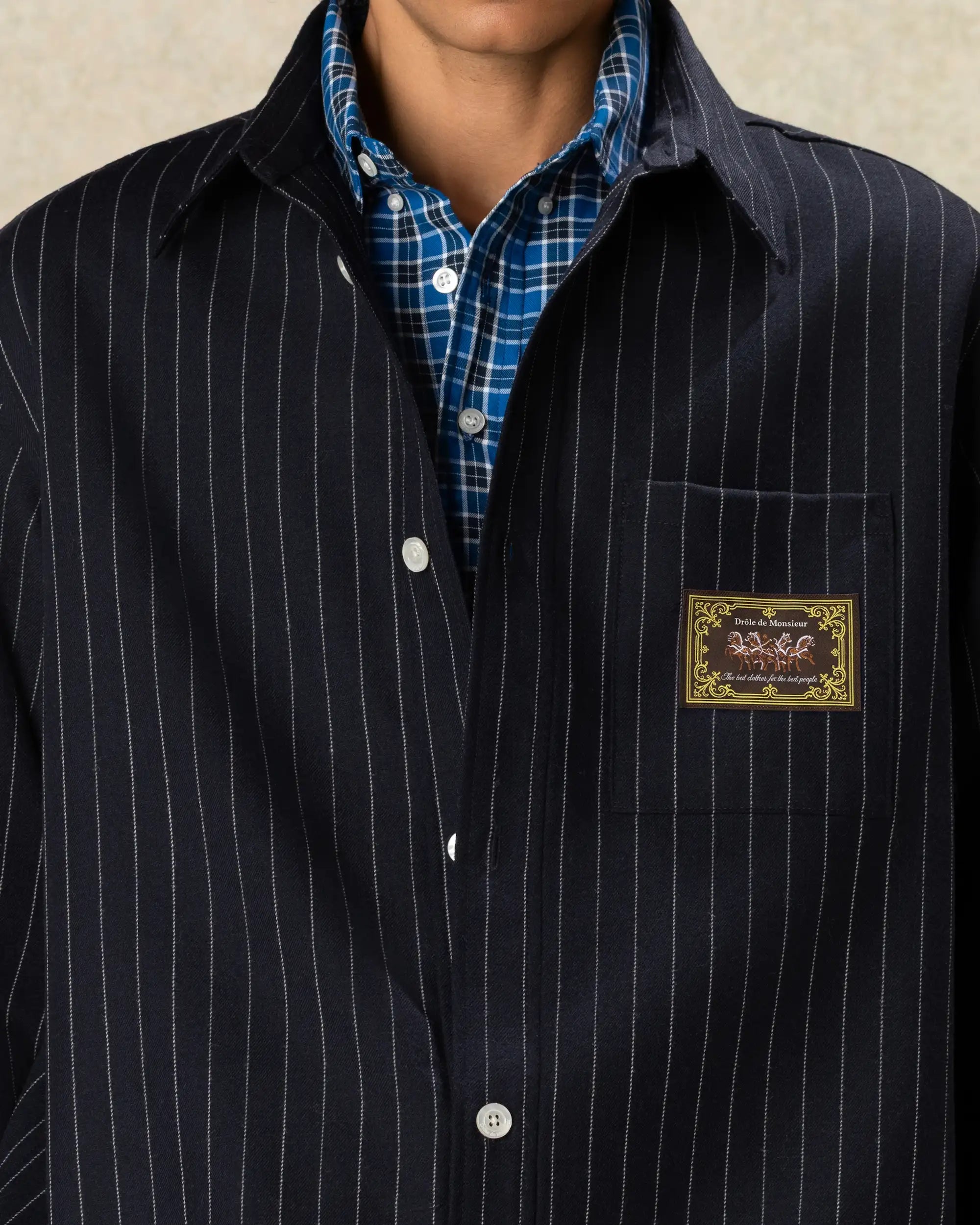 Drôle de Monsieur M-SH276 Hemd Navy Langarm Polyester