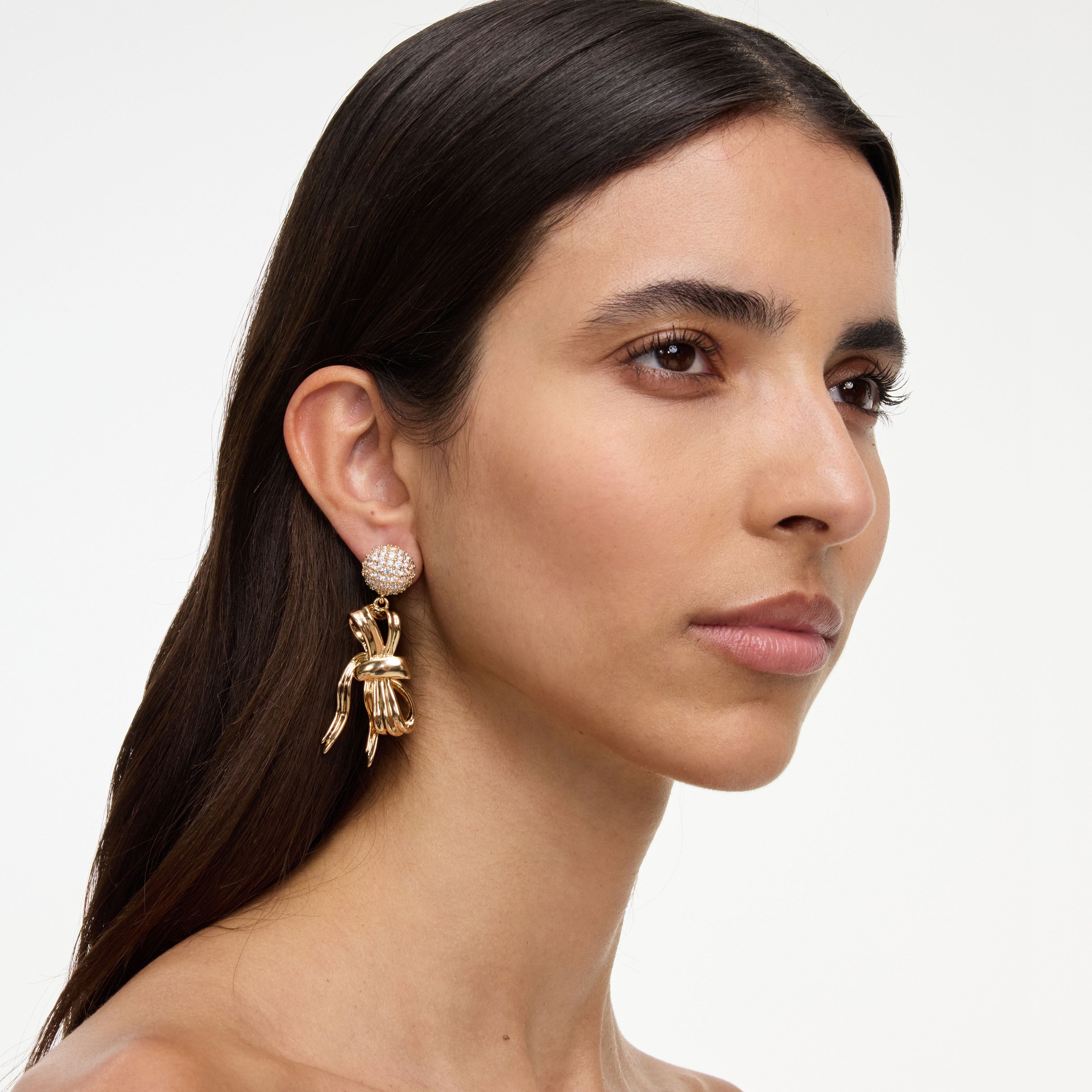 Self Portrait Jewellery Gold Crystal Bow Ohrringe Gold One Size Perle