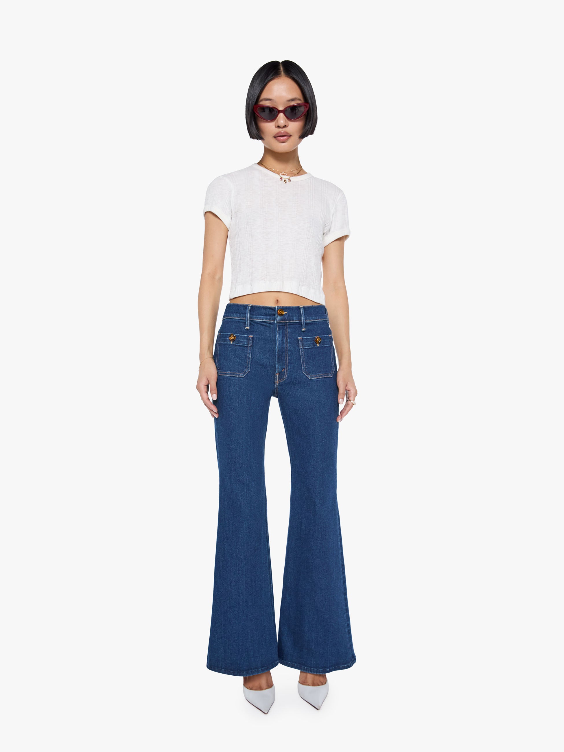 Mother Doozy Petite Flare Jeans Retrograde Rodeo