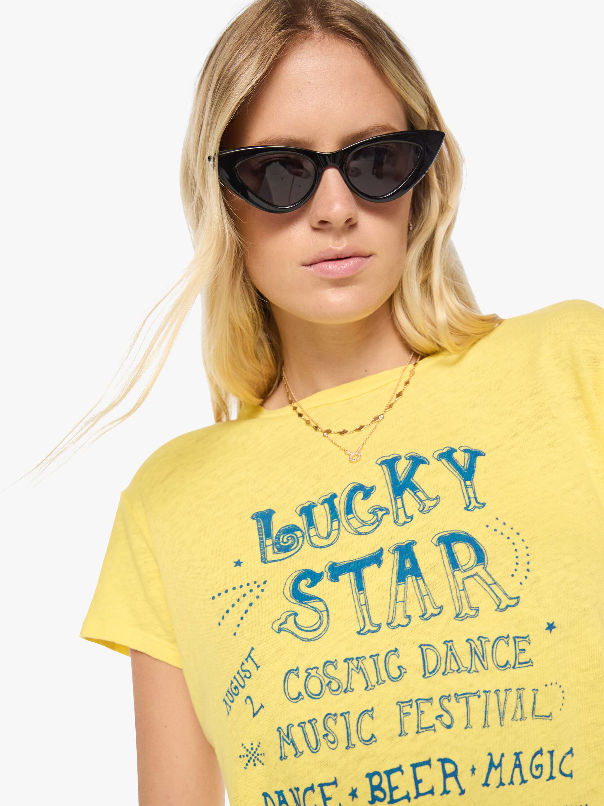 Mother Sinful Lucky Star T-Shirt Gelb Baumwolle Leinen