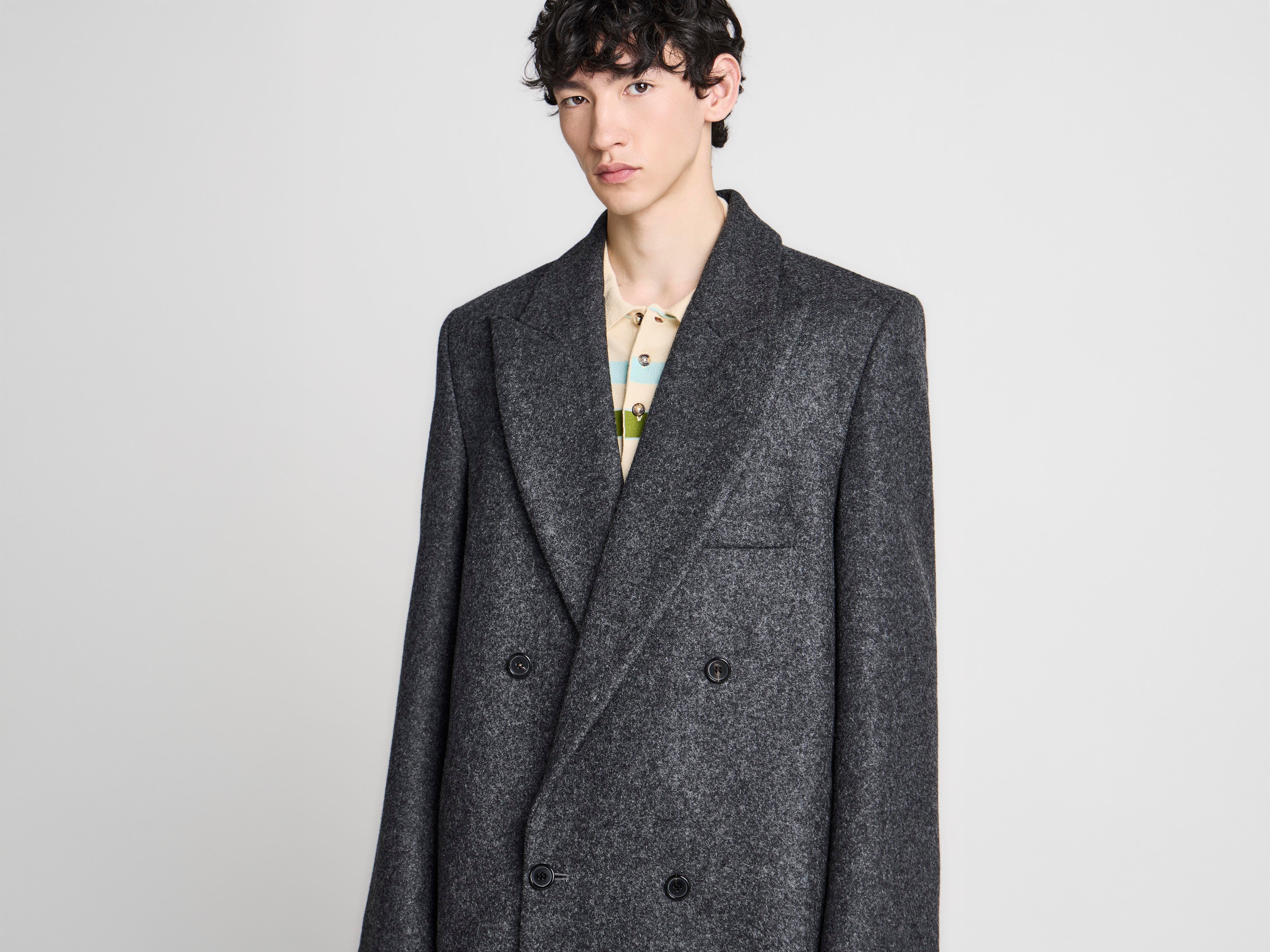 J.W.Anderson Double Breasted Coat Mantel Grau Melange Wolle