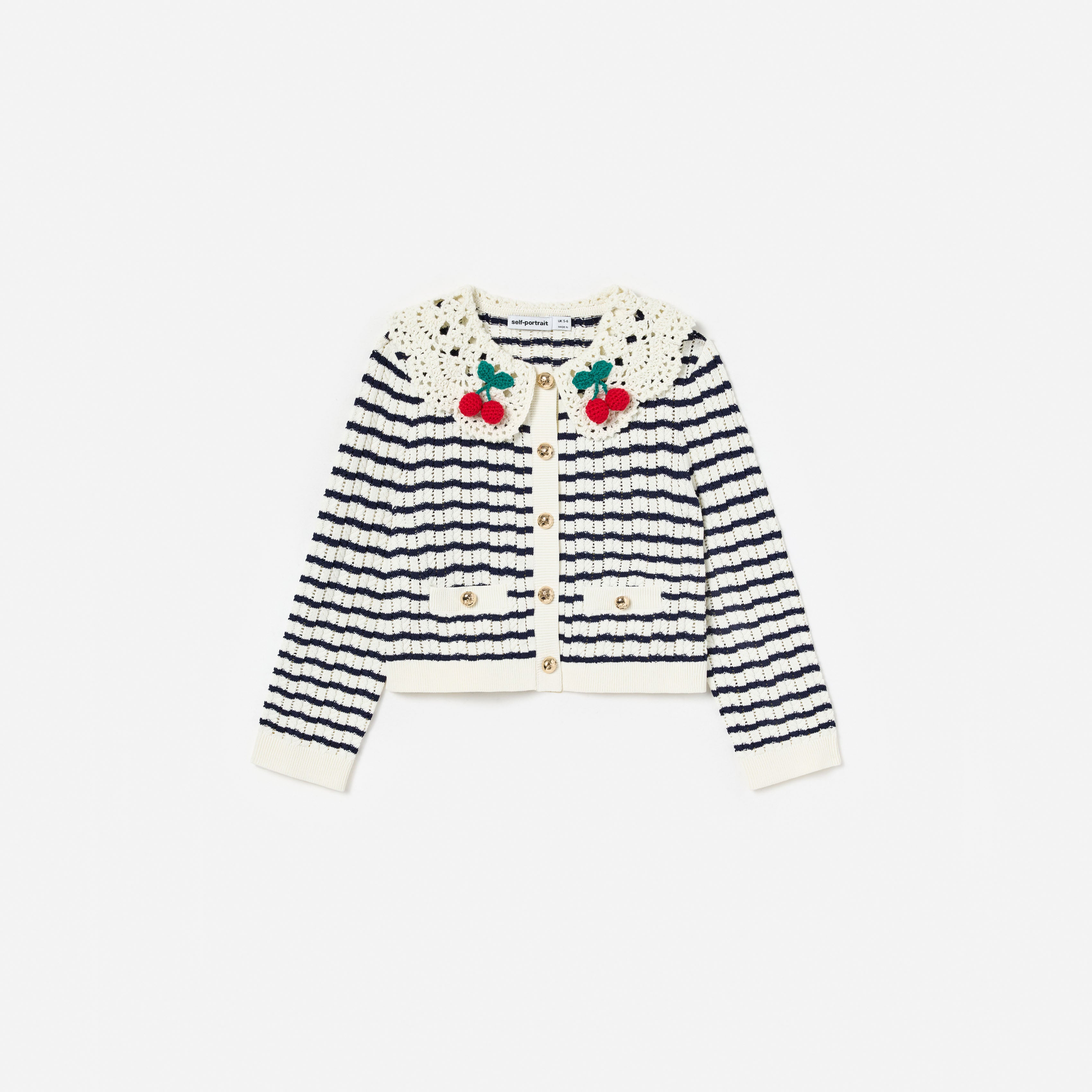 Self-Portrait Striped Cardigan Creme Navy Kinder Kirschen
