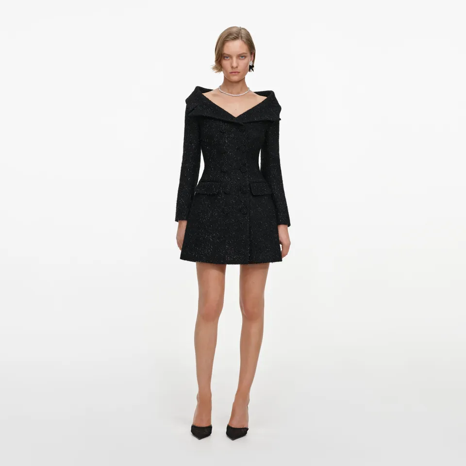 Self Portrait Metallic Boucle Minikleid schwarz