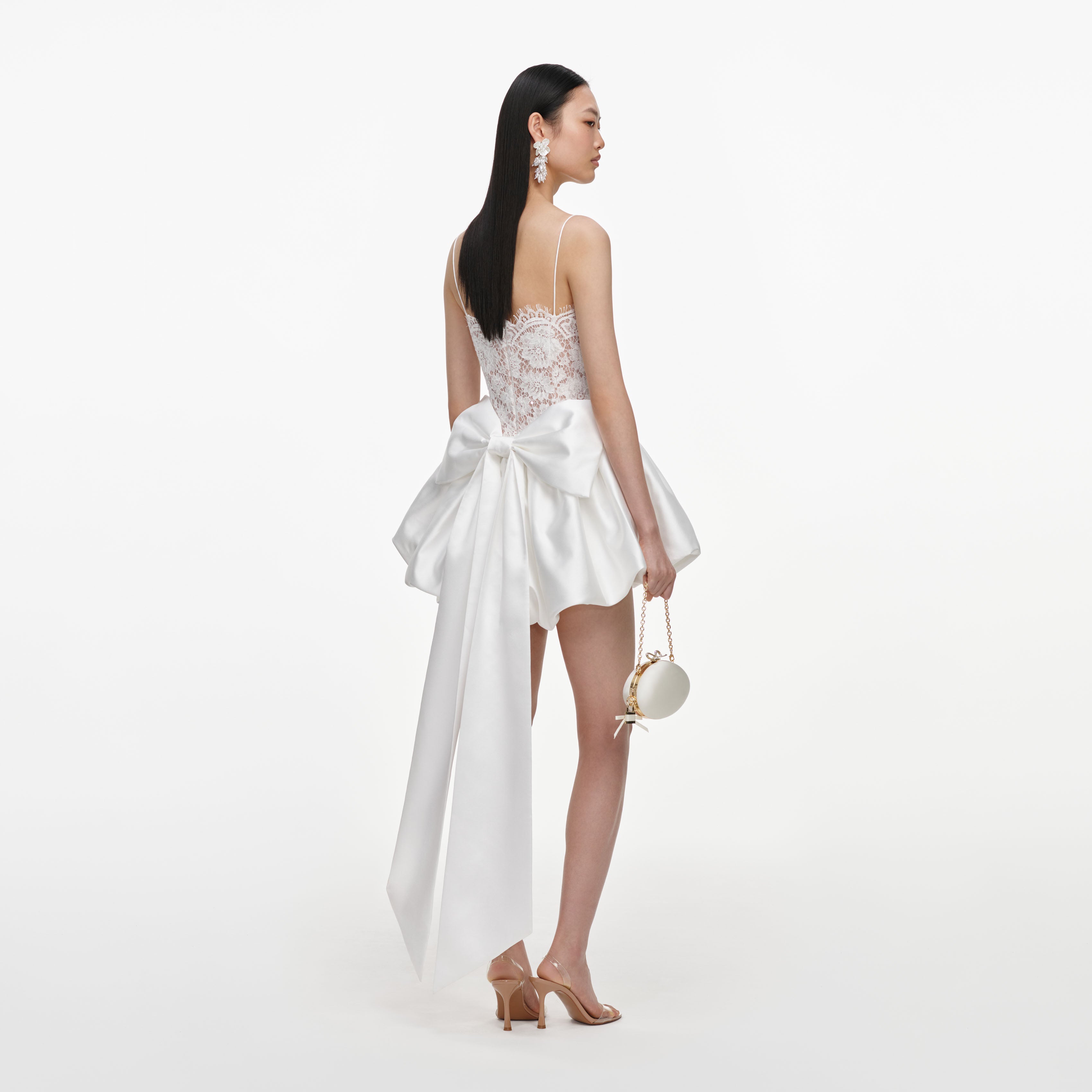 Self Portrait White Sequin Lace Bow Mini Dress Minikleid weiß