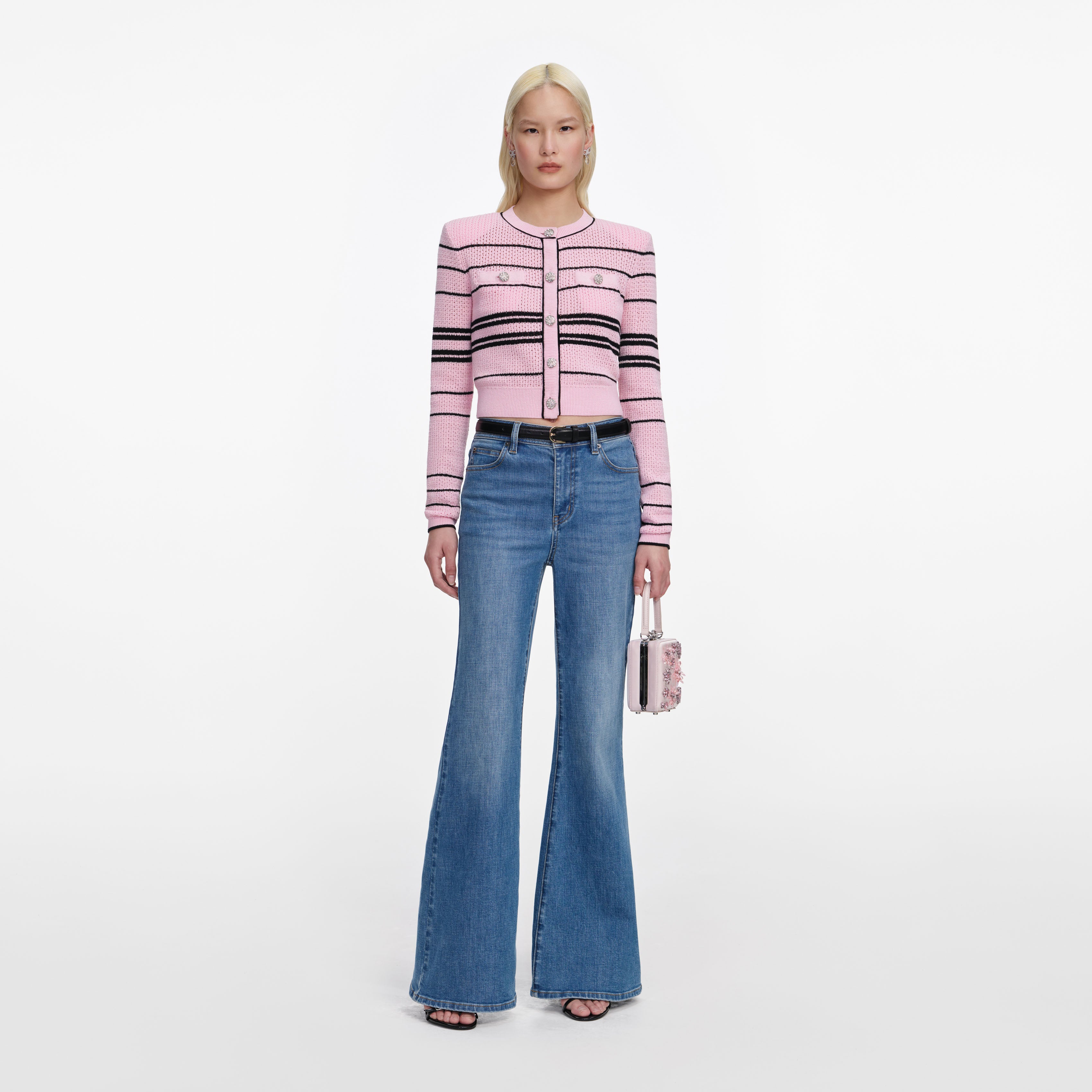 Self Portrait Pink Stripe Strickjacke Rosa XS-S-M-L