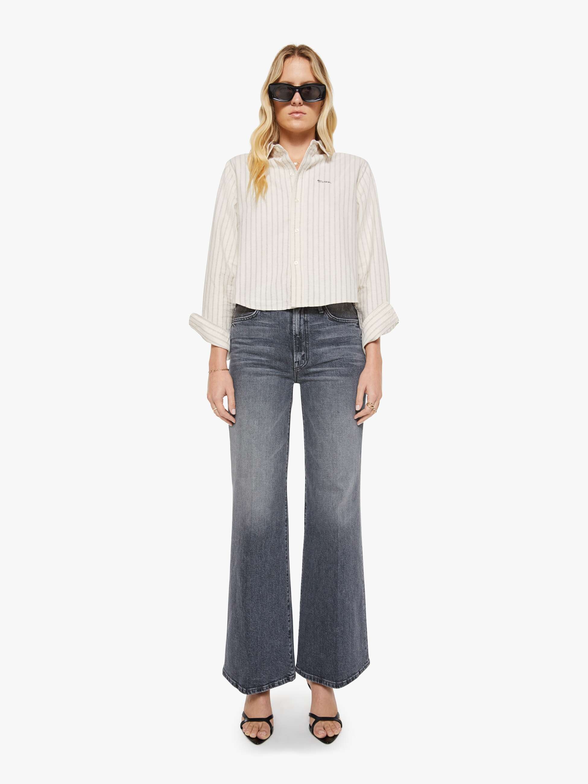 Mother Cropped Bestie Hemd Cream Black Stripe creme schwarz