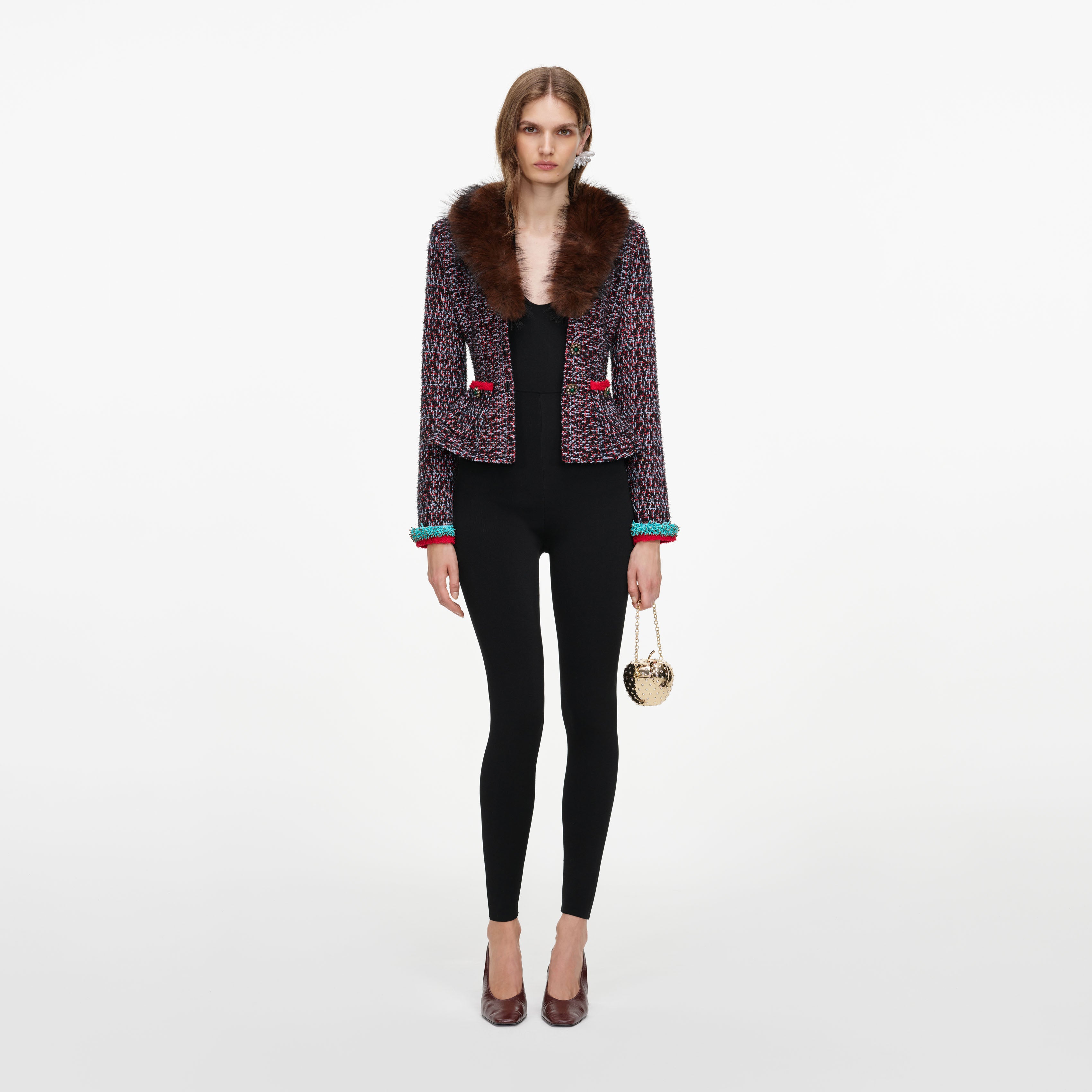 Self Portrait Textured Knit Peplum Cardigan Multi