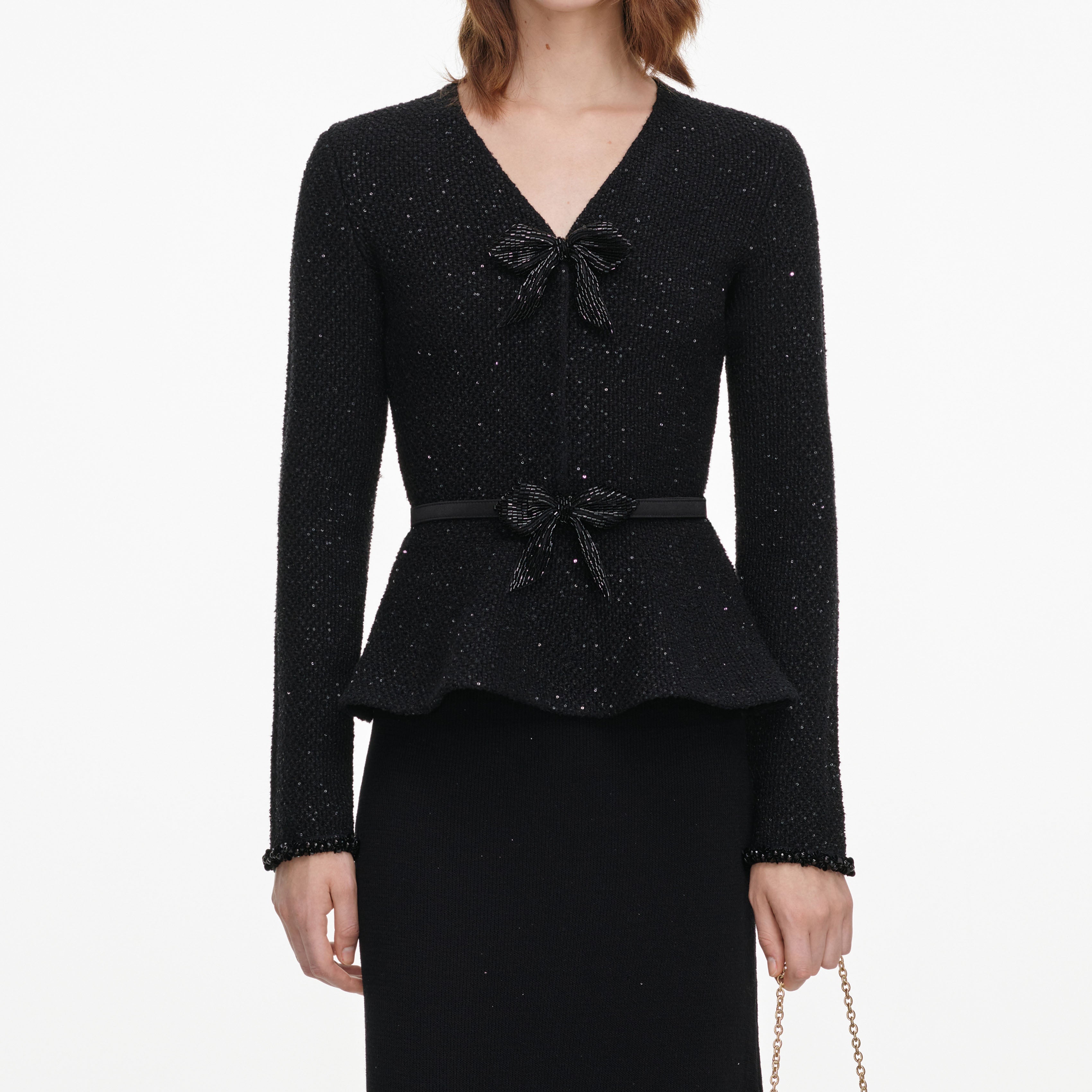 Self Portrait Black Sequin Knit Midi Kleid Schwarz S