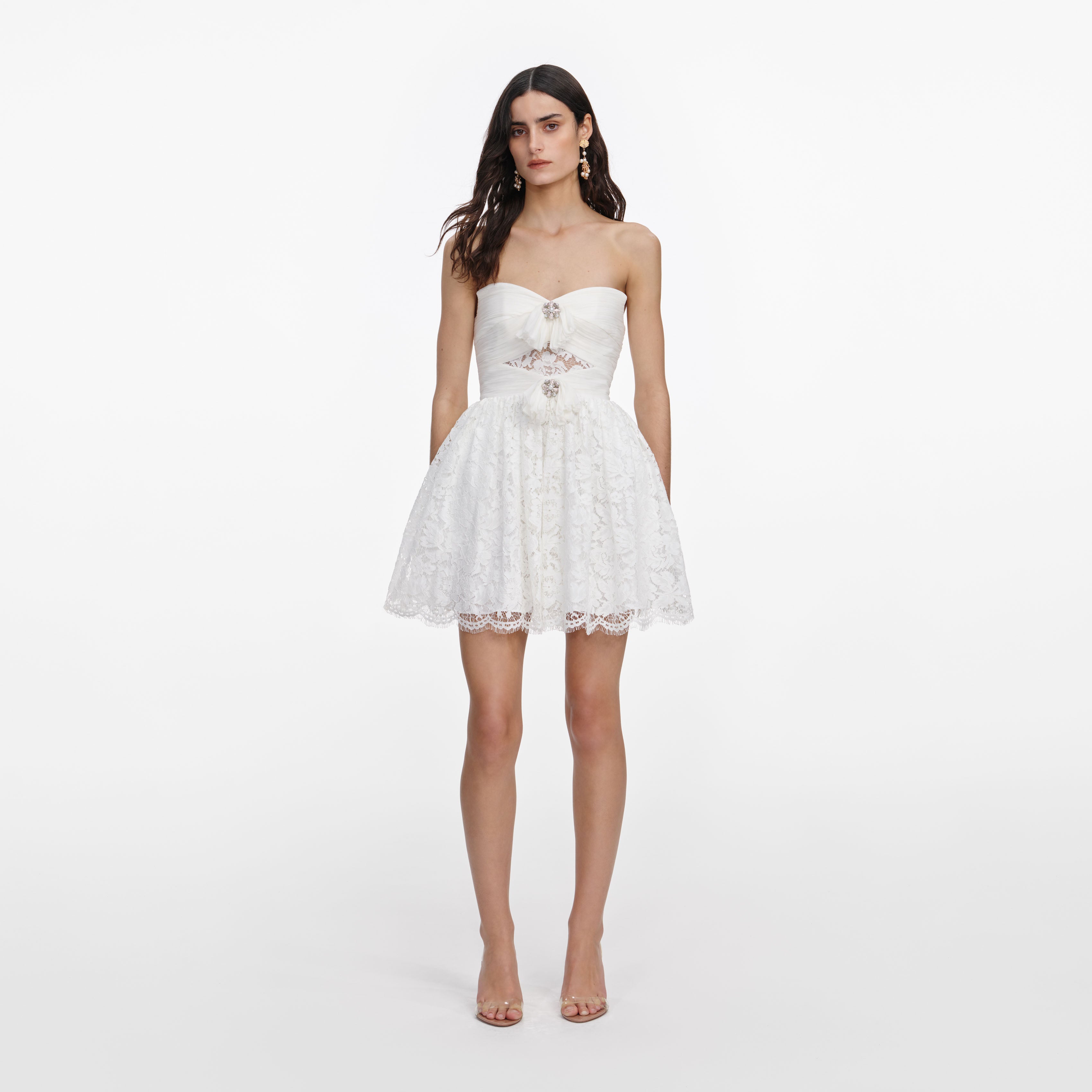 Self Portrait Lace Bow Mini Kleid Weiß Spitze Gr. UK 6