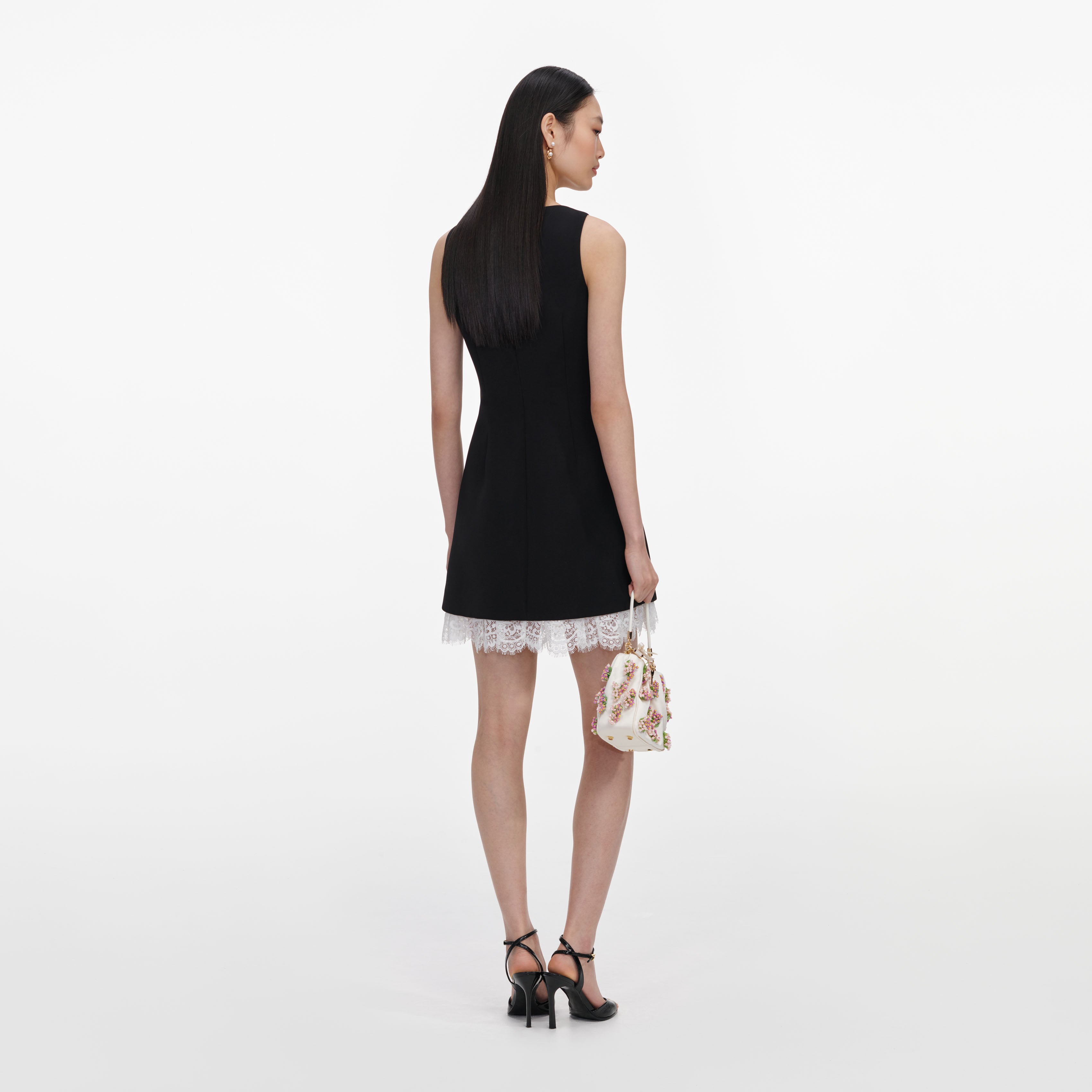 Self Portrait Bow Lace Minikleid schwarz Crepe Schleife