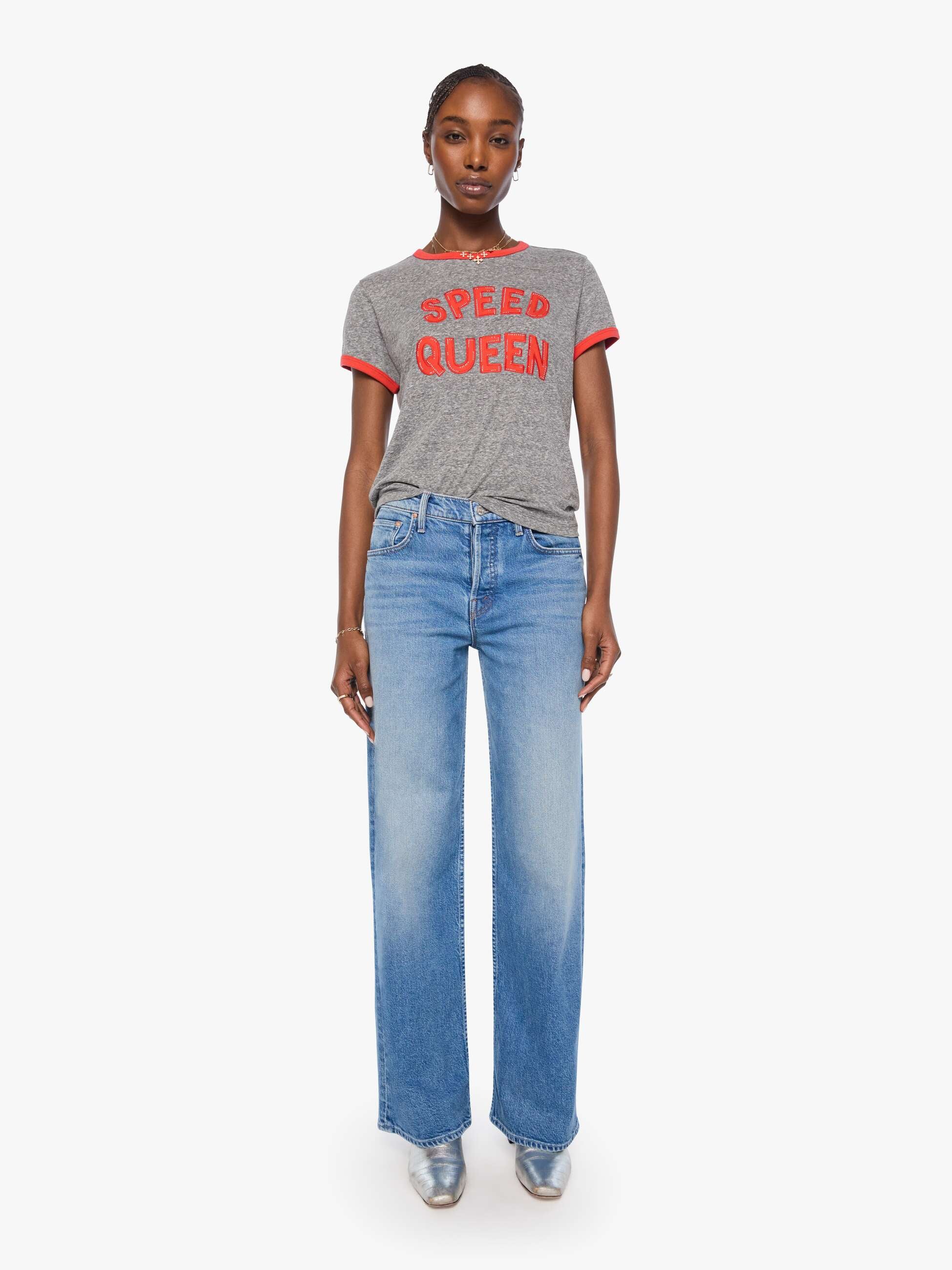 Mother Boxy Goodie Goodie Ringer T-Shirt Speed Queen Grau