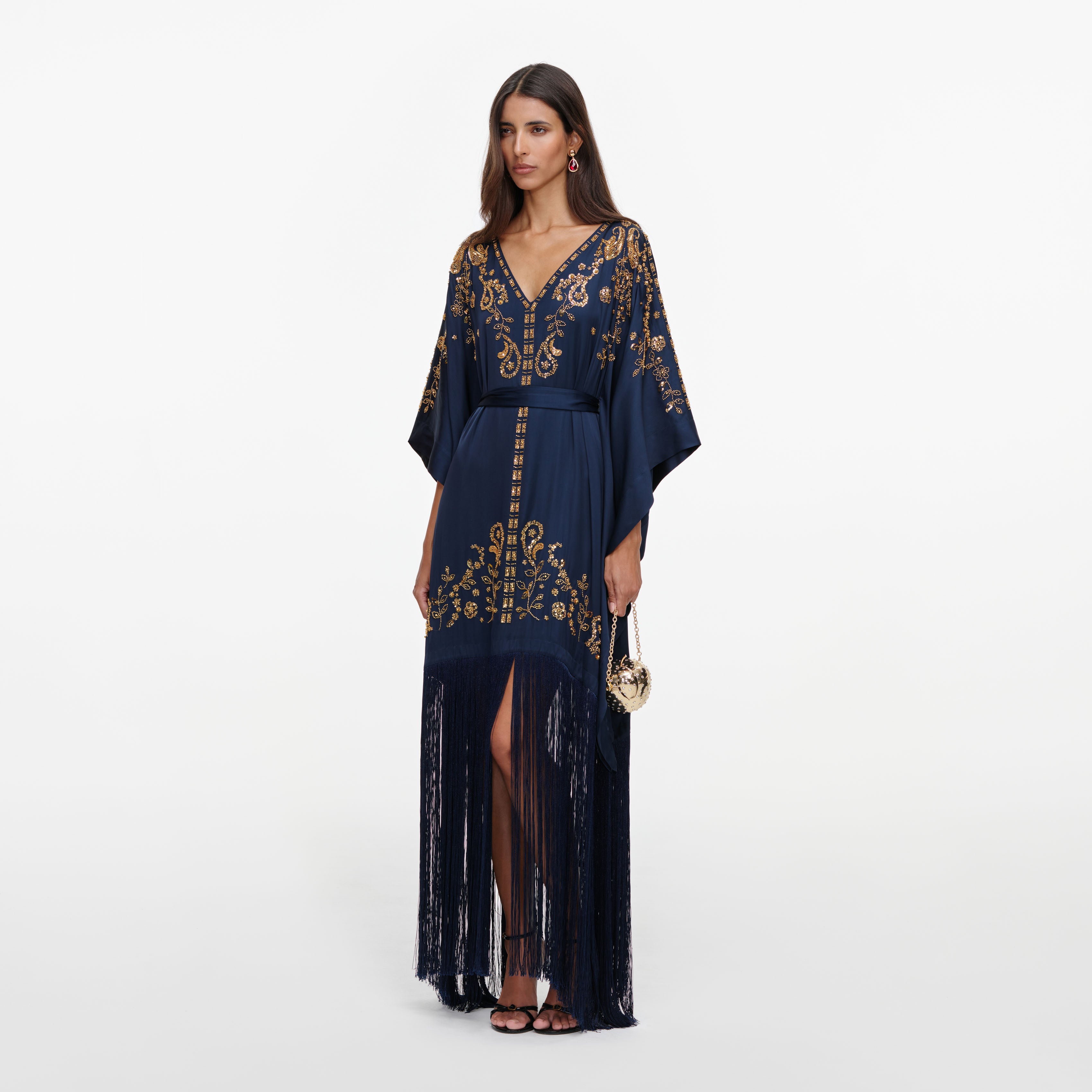 Self Portrait Navy Sequin Kaftan Kleid Blau Gr. S-L