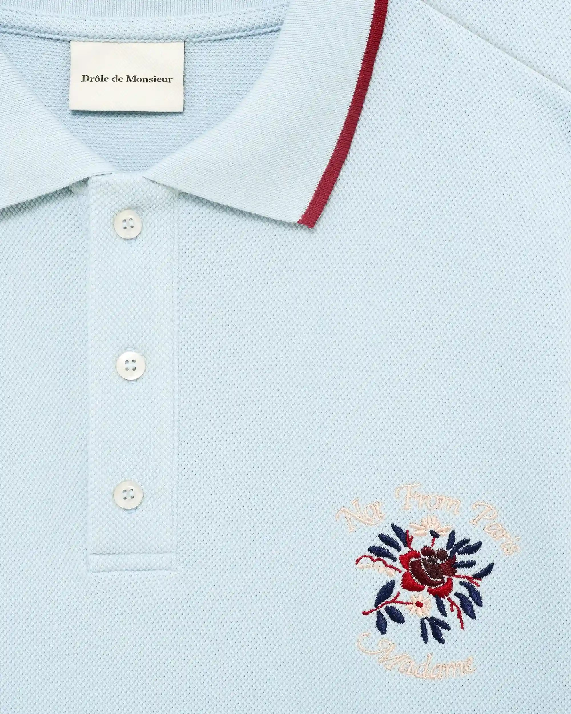 Drôle De Monsieur Le Polo Piqué Slogan Hellblau Baumwolle