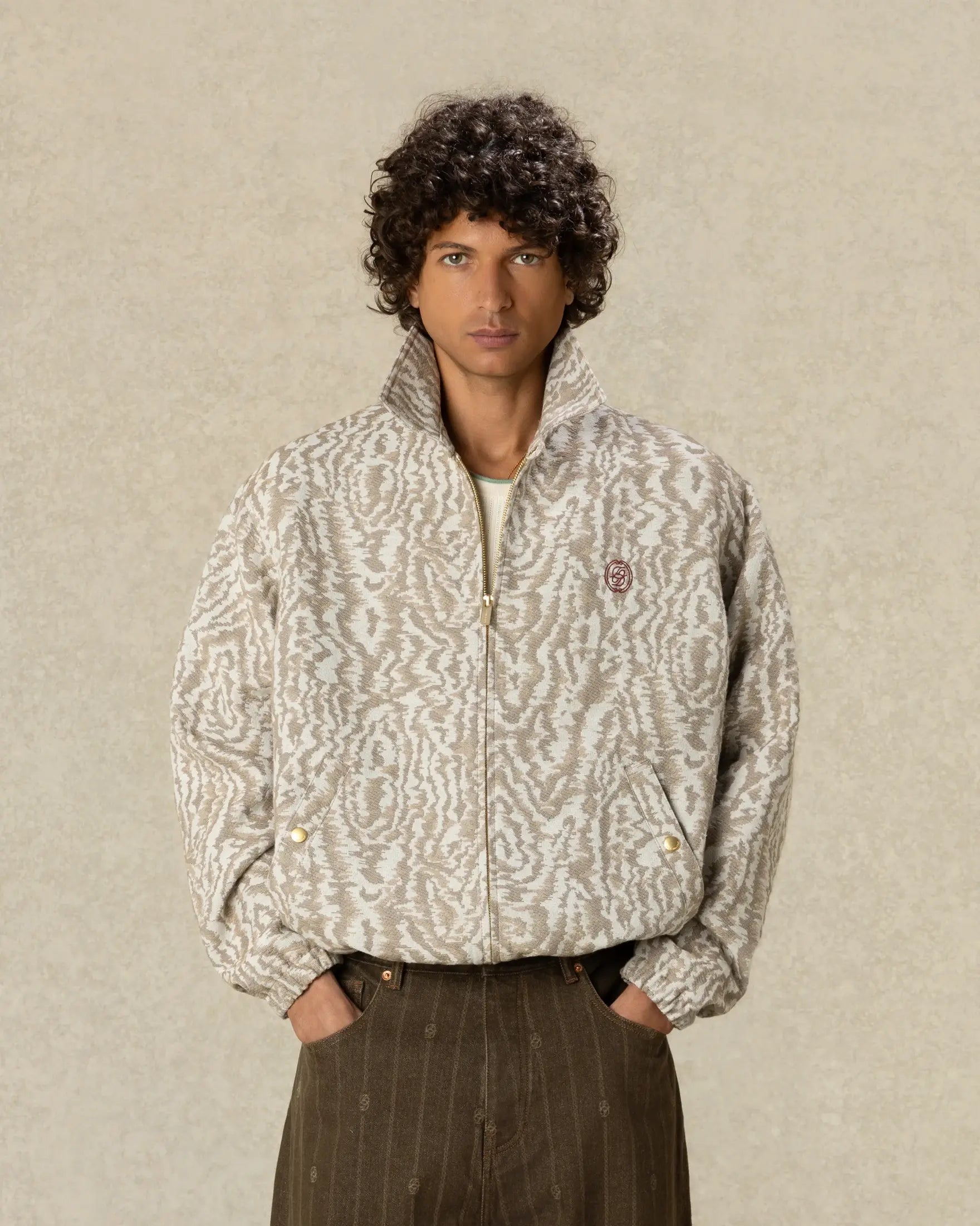 Drôle De Monsieur Moiré Harrington Jacket Jacke Beige Stickerei