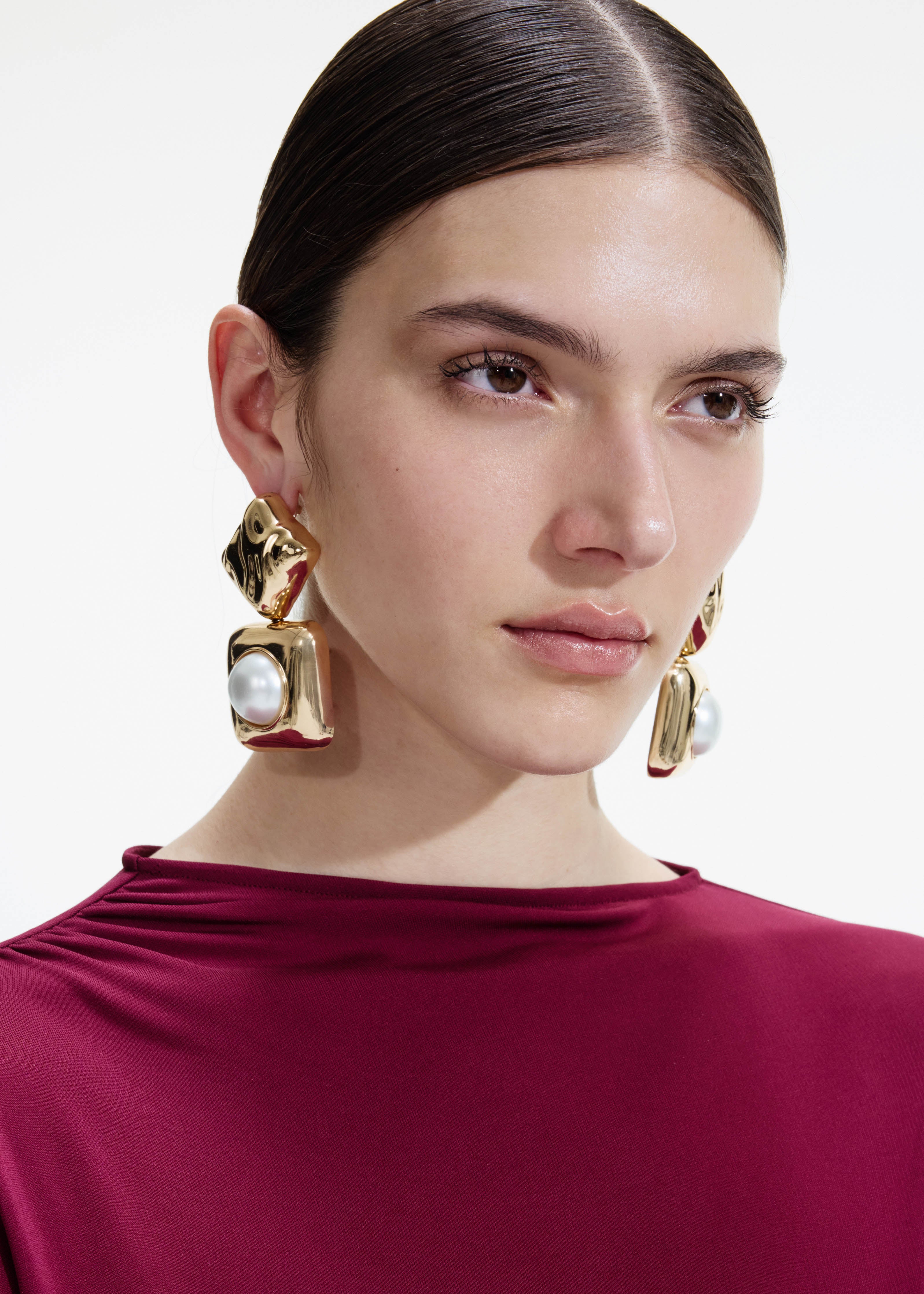 Self Portrait Mottled Gold Pearl Tiered Ohrringe Gold Perle