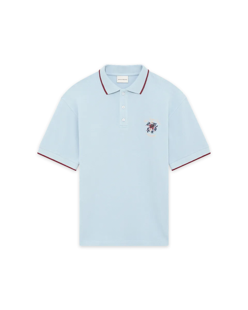 Drôle De Monsieur Le Polo Piqué Slogan Hellblau Baumwolle