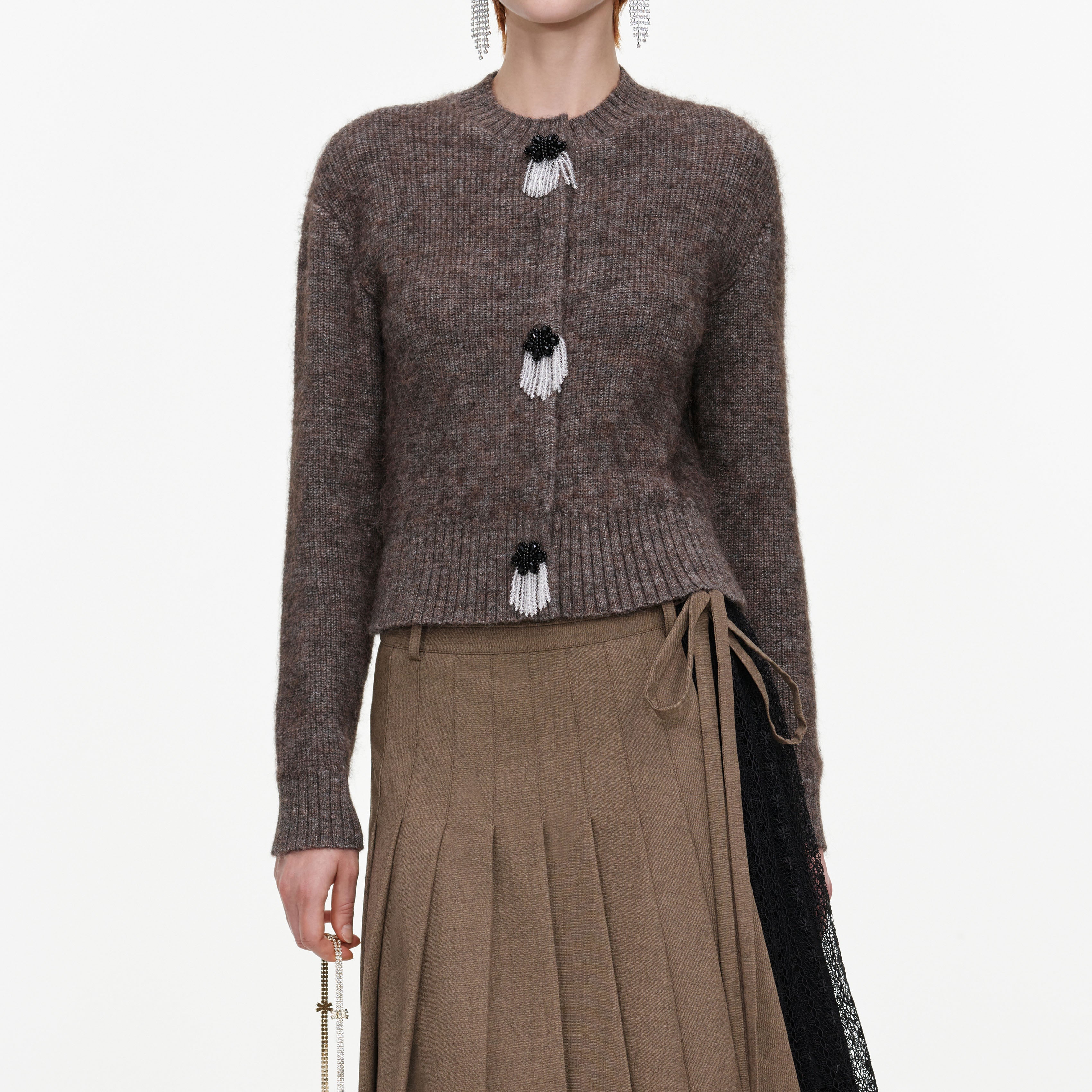 Self Portrait Brown Twill Lace Pleated Midi Rock Braun UK 8 Plissee