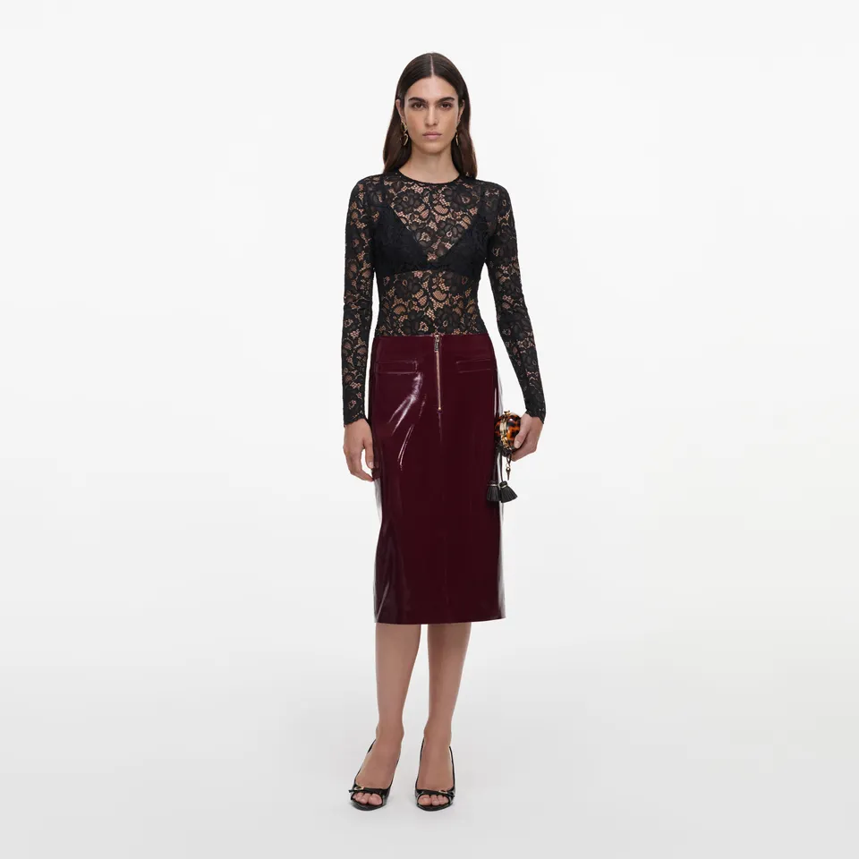 Self-Portrait Bottoms Faux Leather Midi Rock Lila Kunstleder