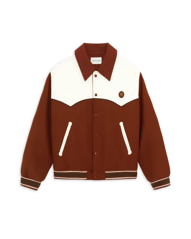 Drôle De Monsieur Leather Apply Bomber Jacke Rot Wolle Leder