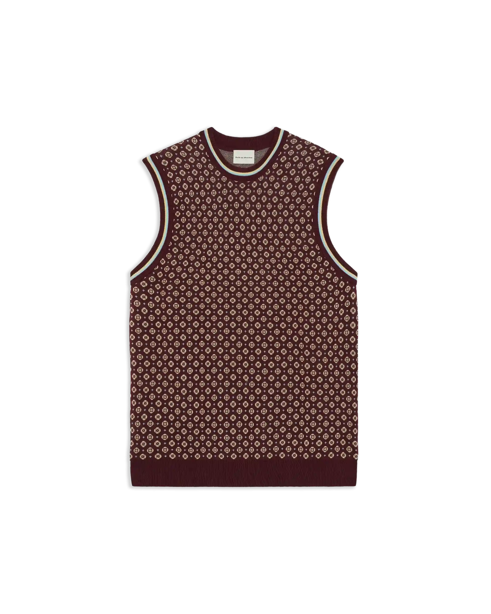 Drôle De Monsieur Maille Débardeur Jacquard Top Dunkelrot Baumwolle