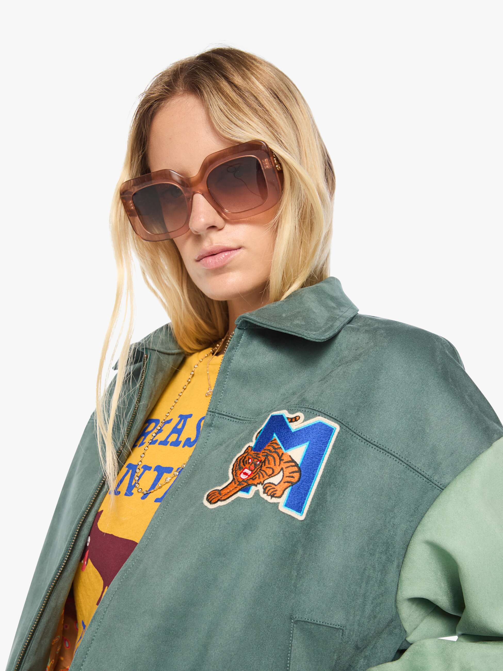 Mother The Oversized Letterman Jacke Grün Faux-Suede