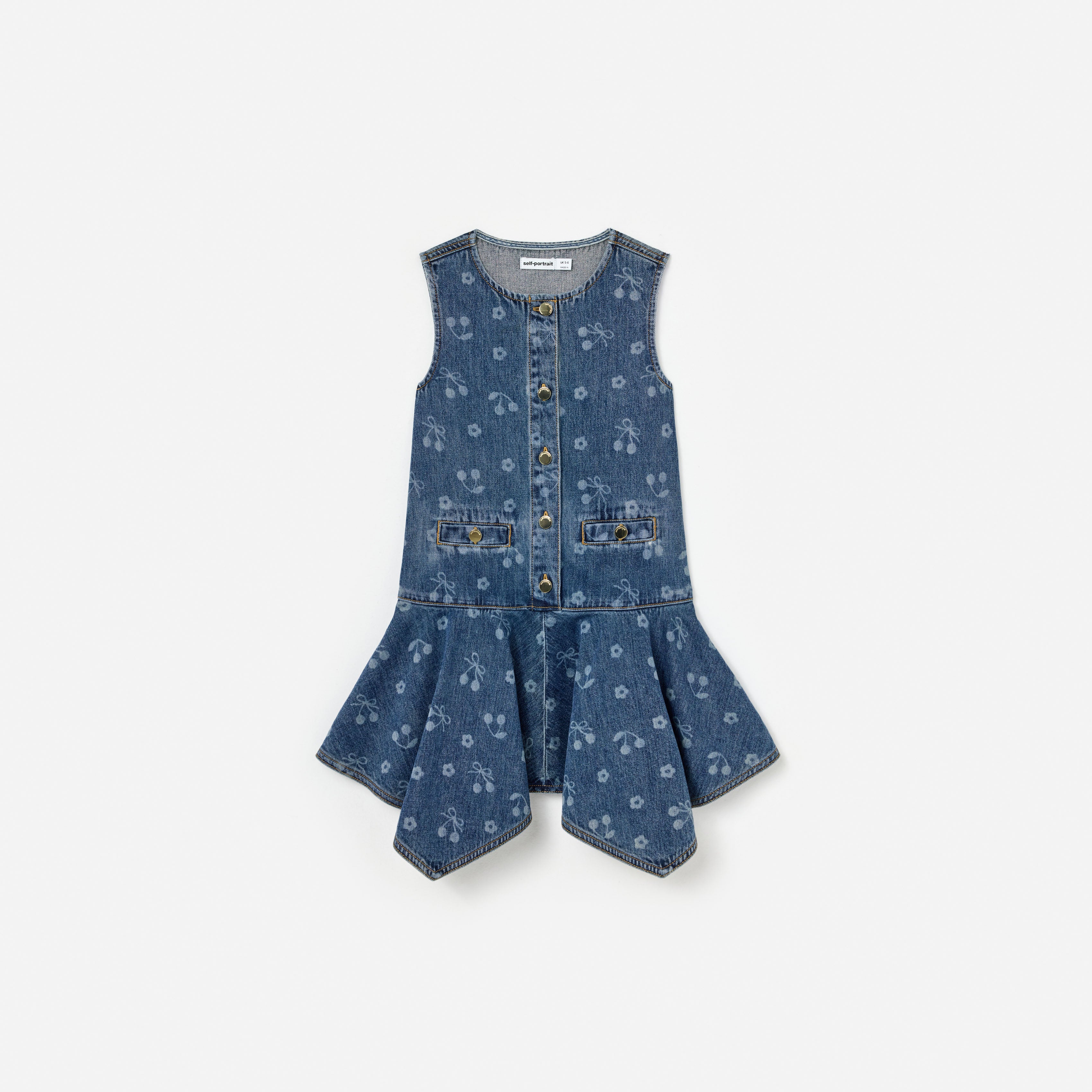 Self Portrait Denim Bow Printed Dress Blau Kinderkleid