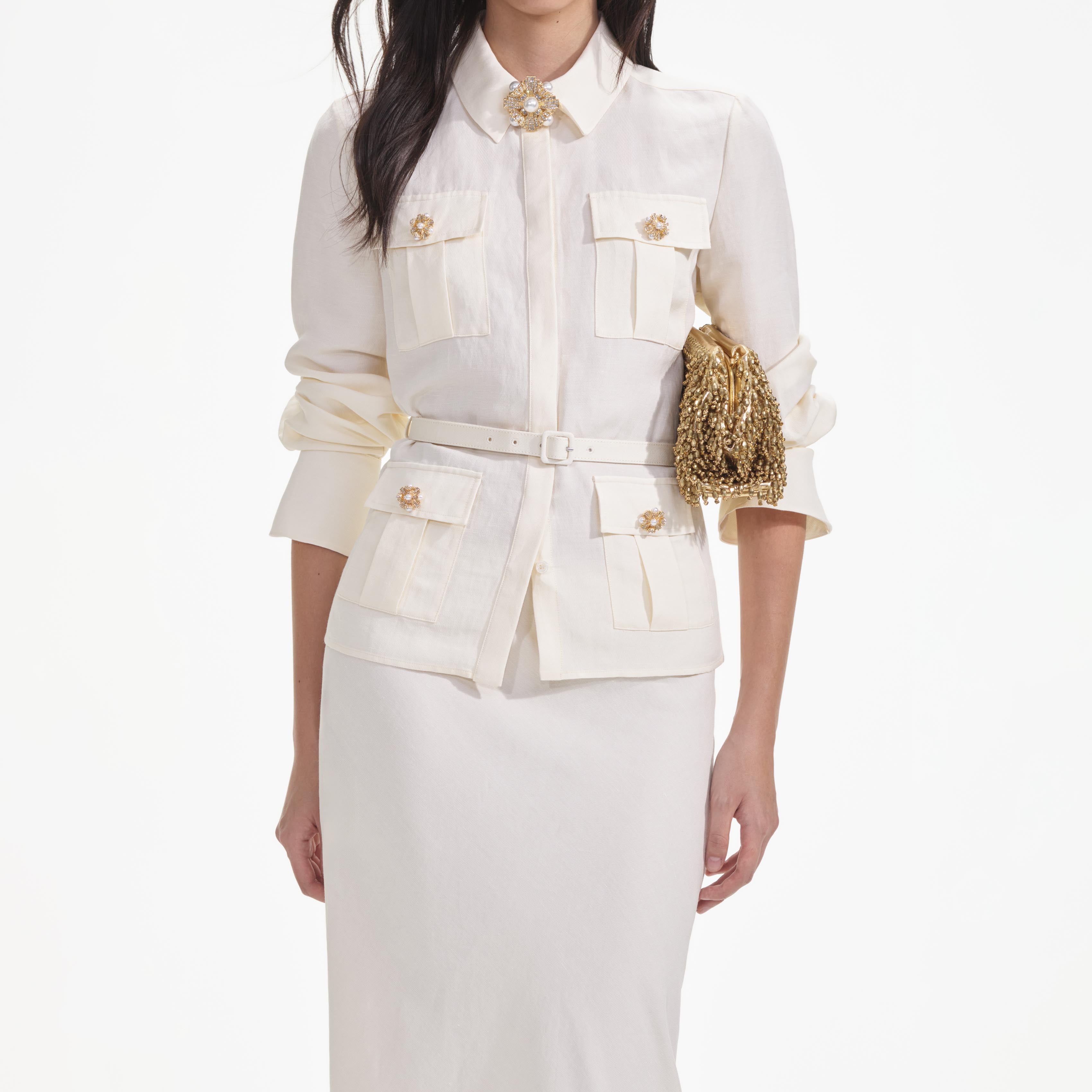 Self Portrait Dresses Cream Linen Maxikleid Creme Leinen