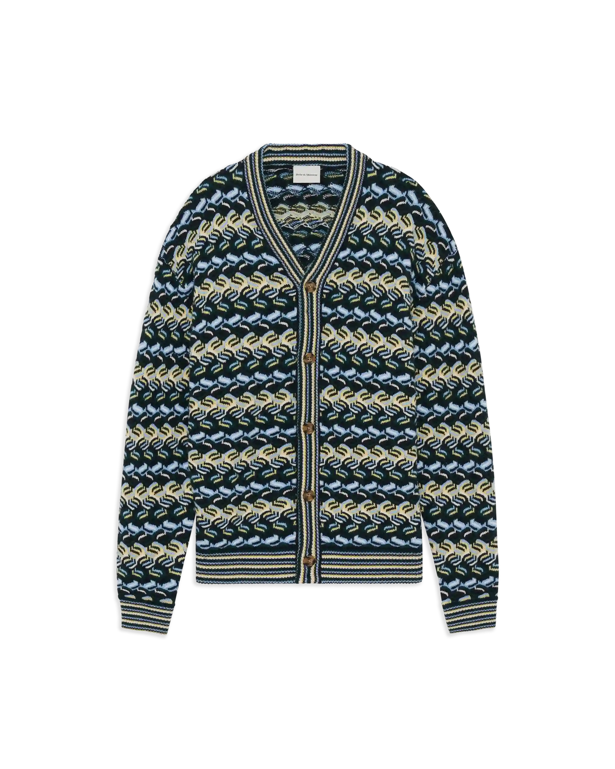 Drôle De Monsieur Boxy Coogie Cardigan Strickjacke Blau Merino