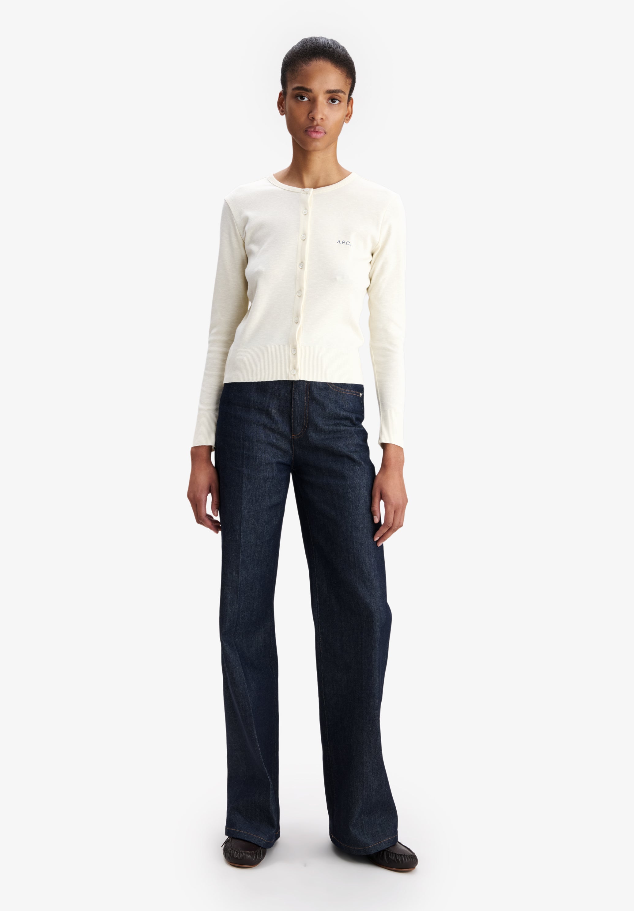 A.P.C. Cardigan Ecru Bio-Baumwolle Mikrologo