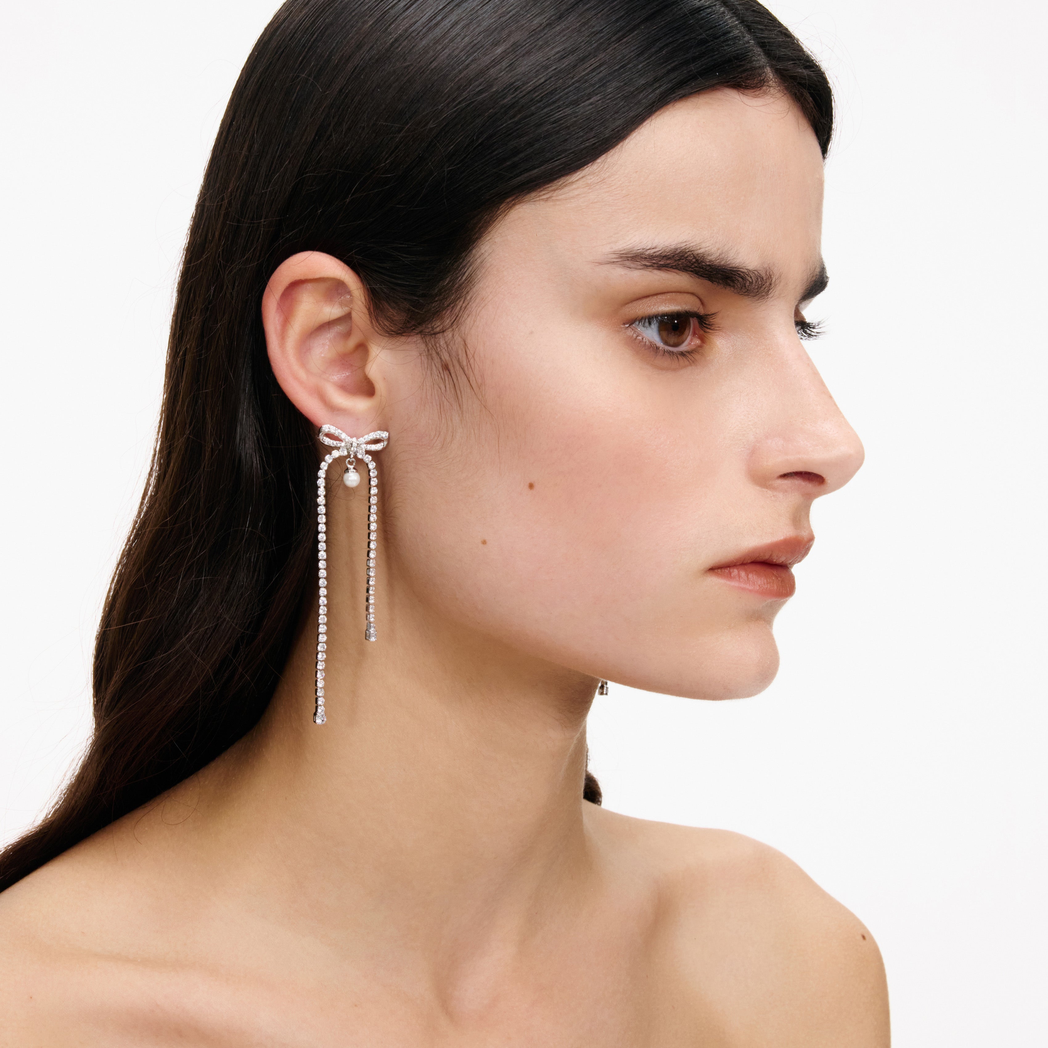 Self Portrait Crystal Bow Pearl Ohrringe Silber Schleife