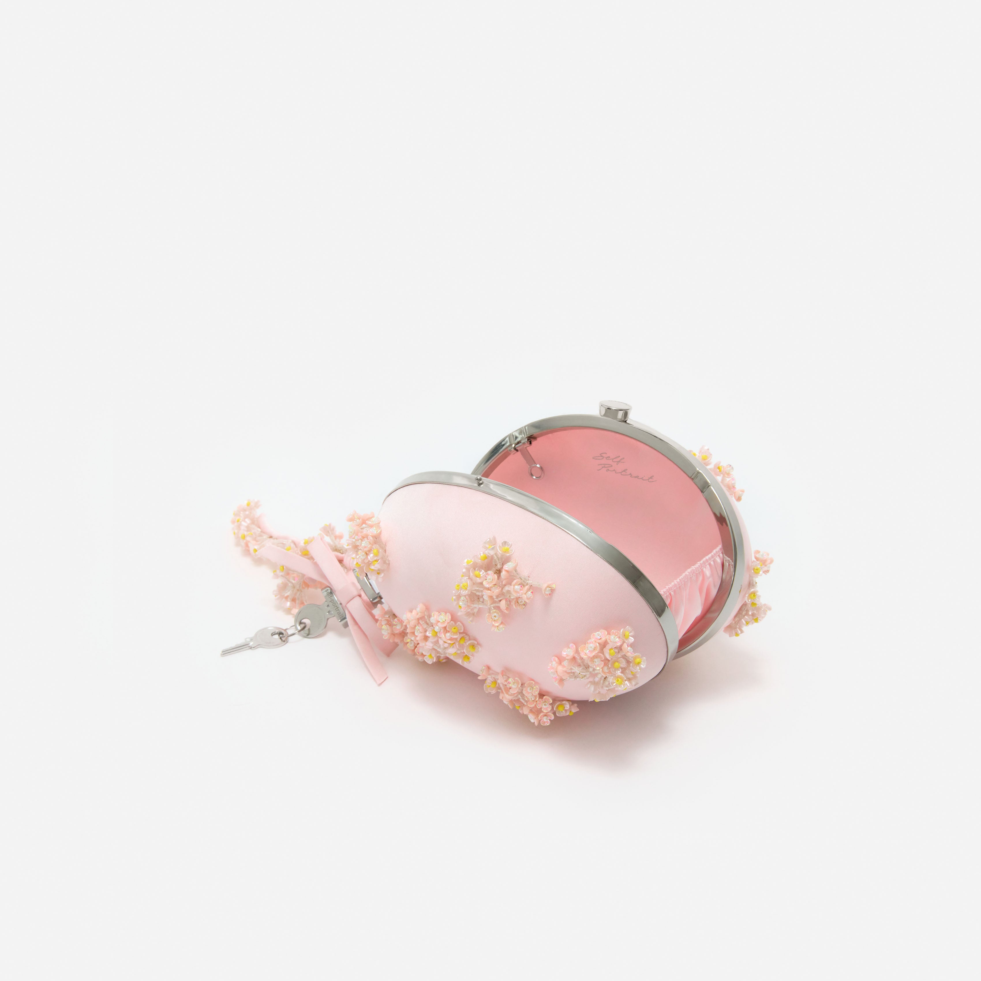 Self Portrait Oval Clutch Satin Rosa Floral Tasche Perlen